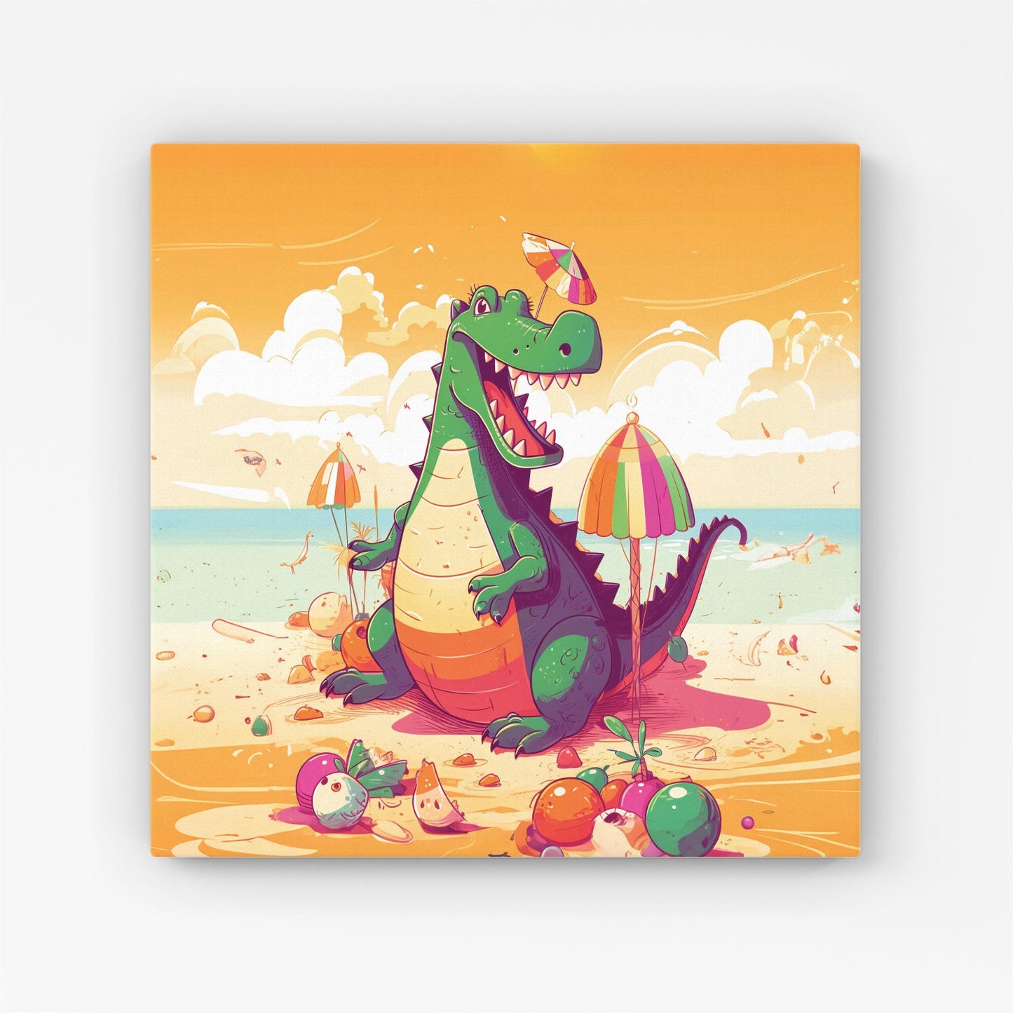 Crocodile On A Beach Holiday Canvas