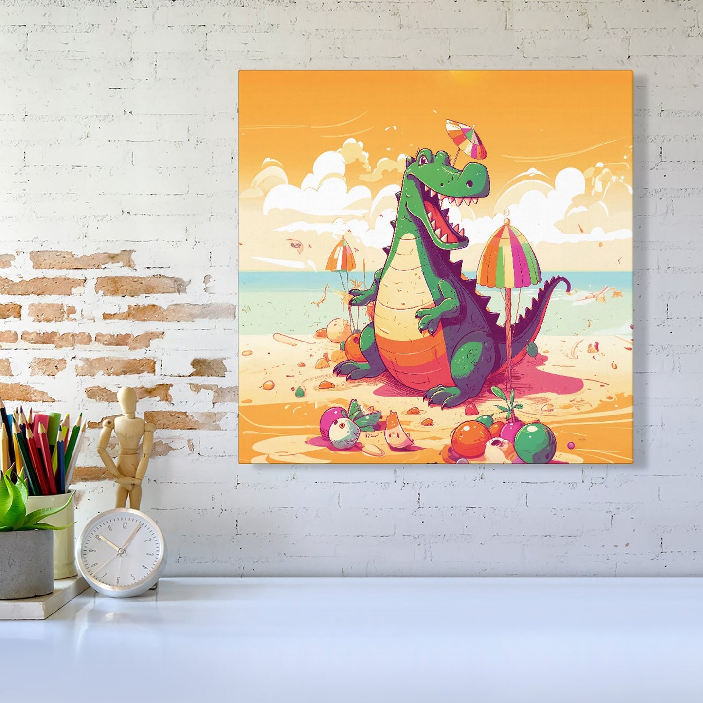Crocodile On A Beach Holiday Canvas