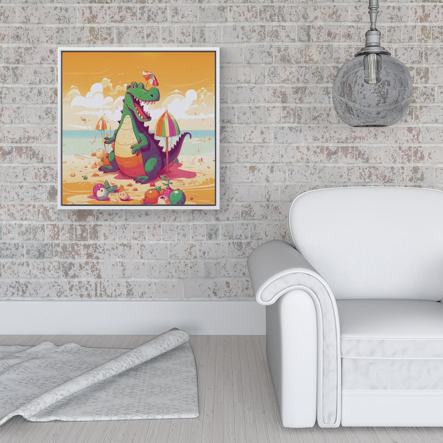 Crocodile On A Beach Holiday Framed Canvas