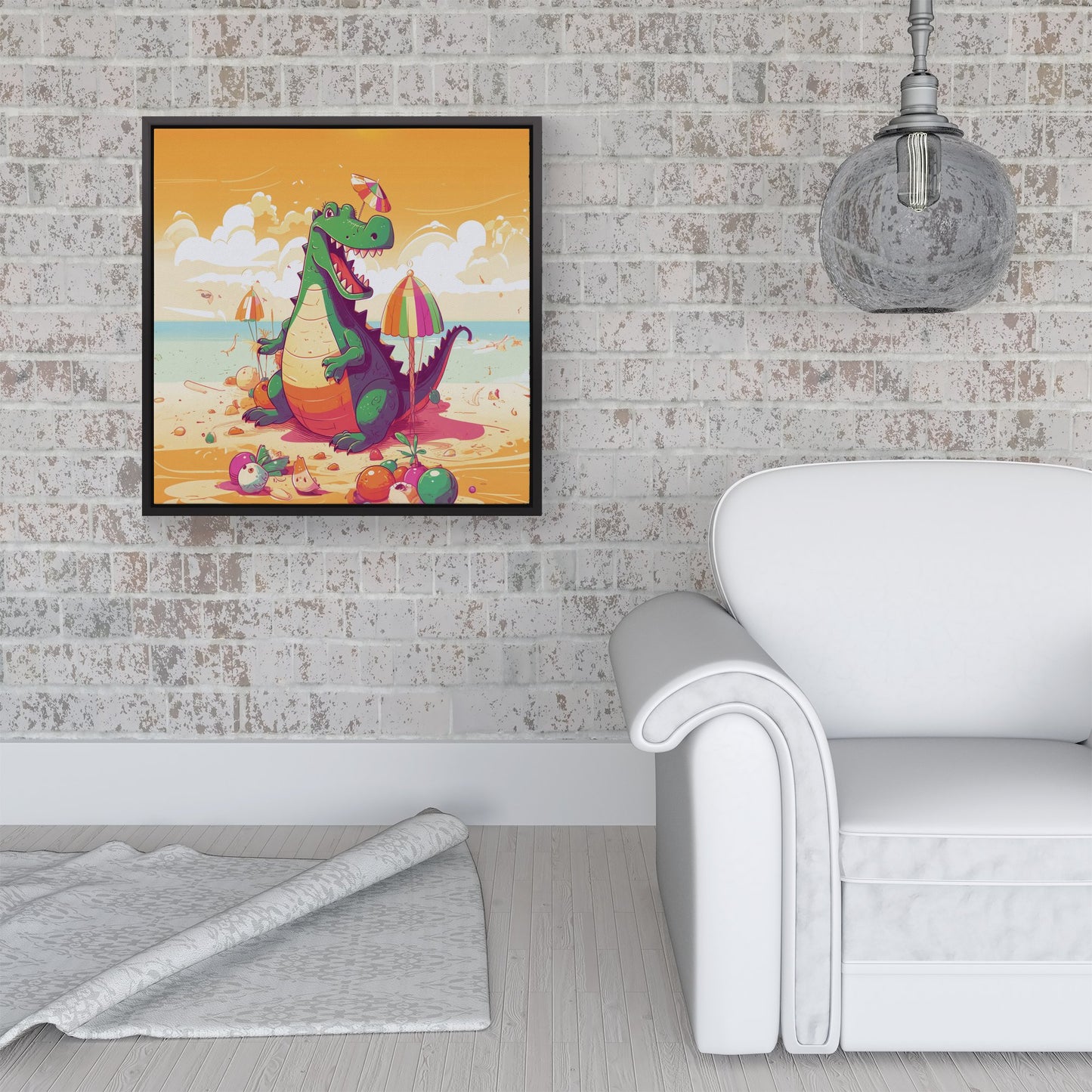 Crocodile On A Beach Holiday Framed Canvas