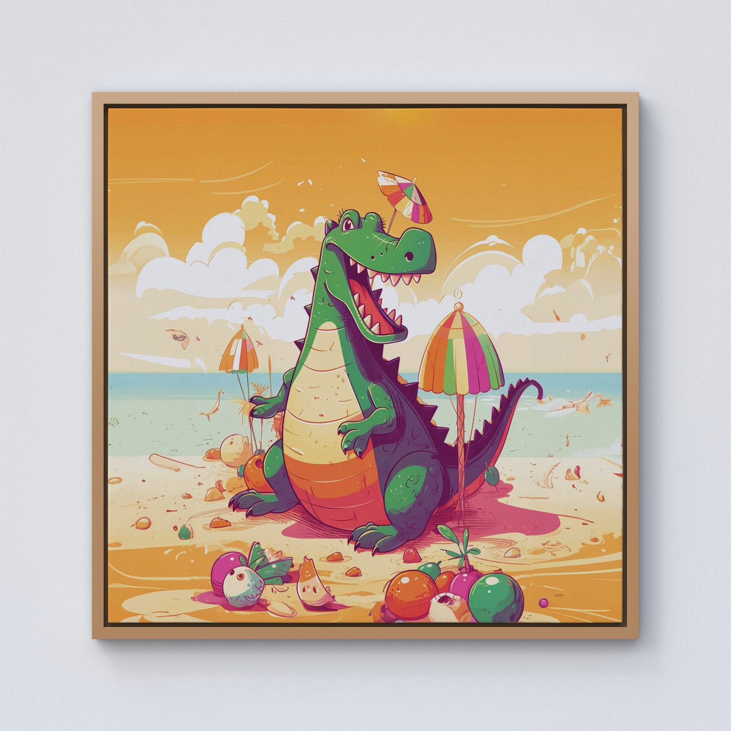 Crocodile On A Beach Holiday Framed Canvas