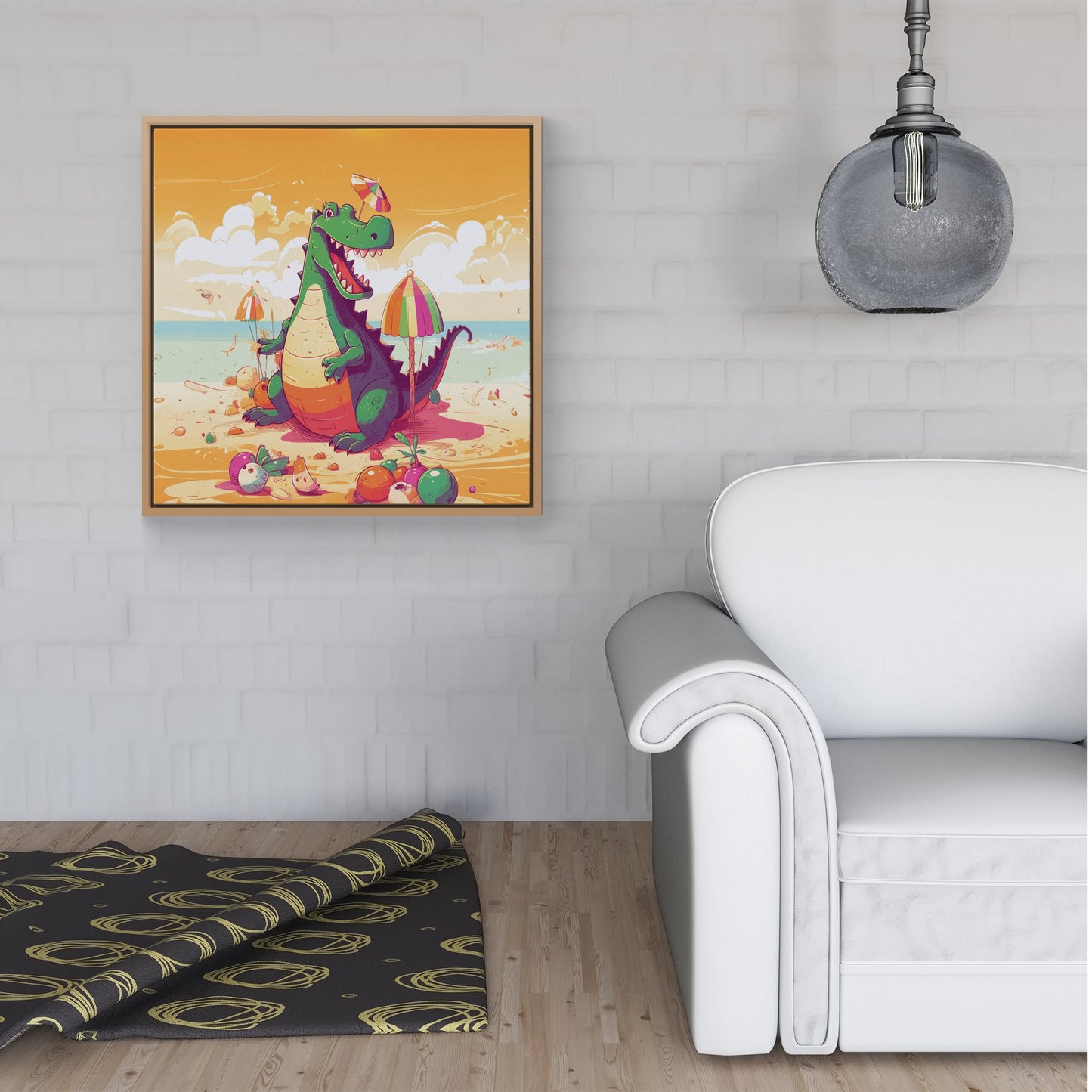 Crocodile On A Beach Holiday Framed Canvas