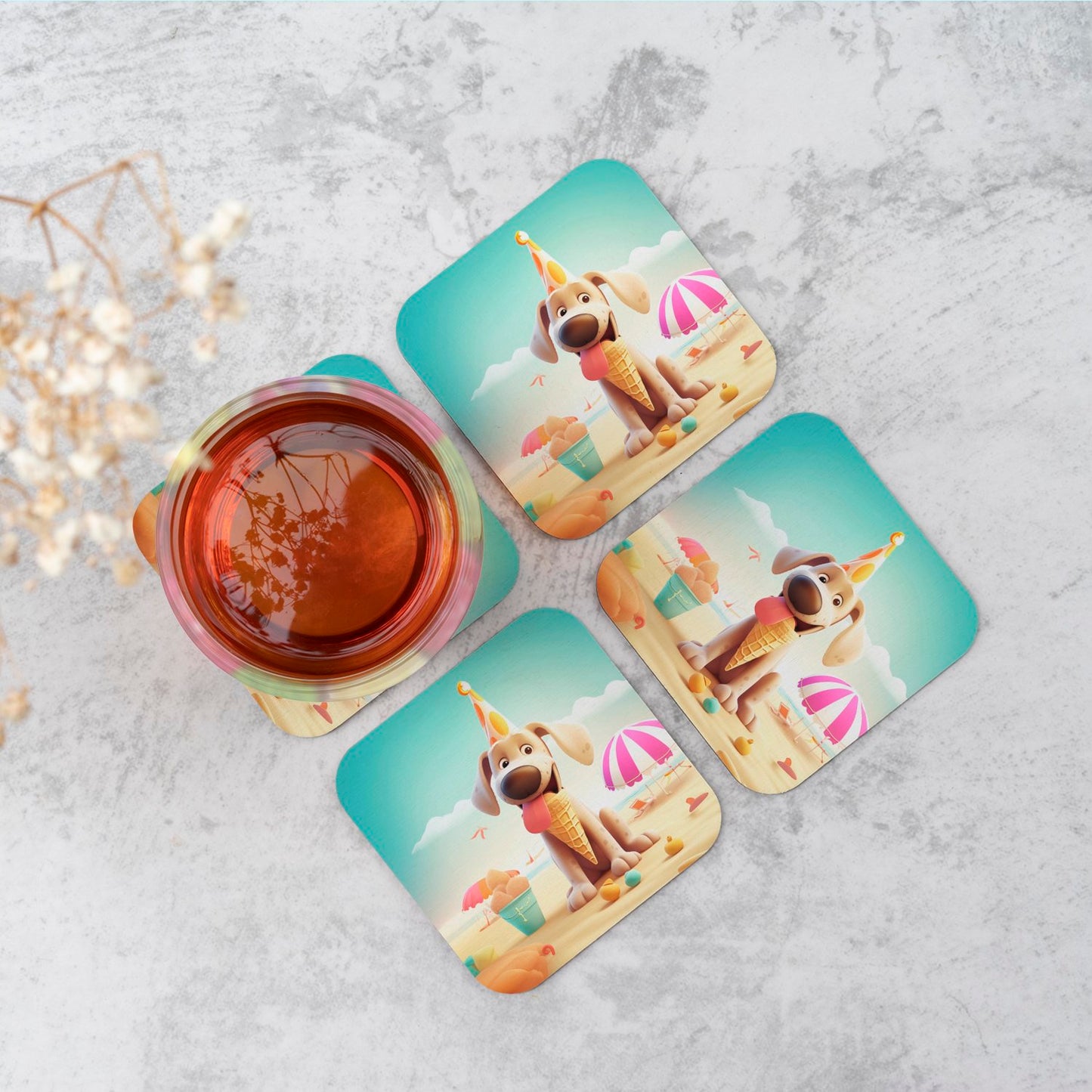 Dog On A Beach Holiday Coasters