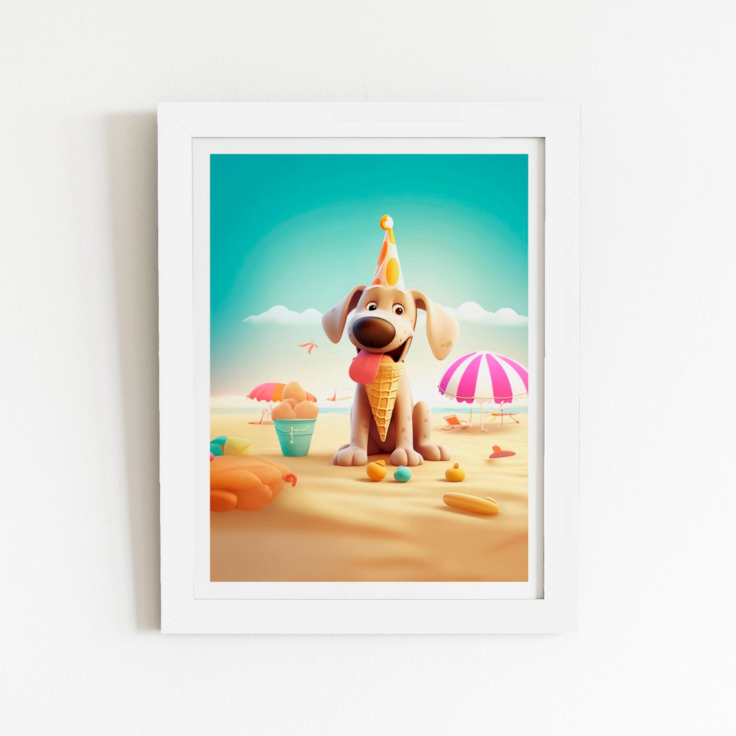 Dog On A Beach Holiday Art Prints