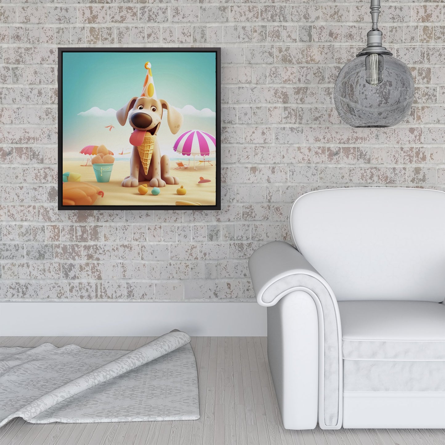 Dog On A Beach Holiday Framed Canvas