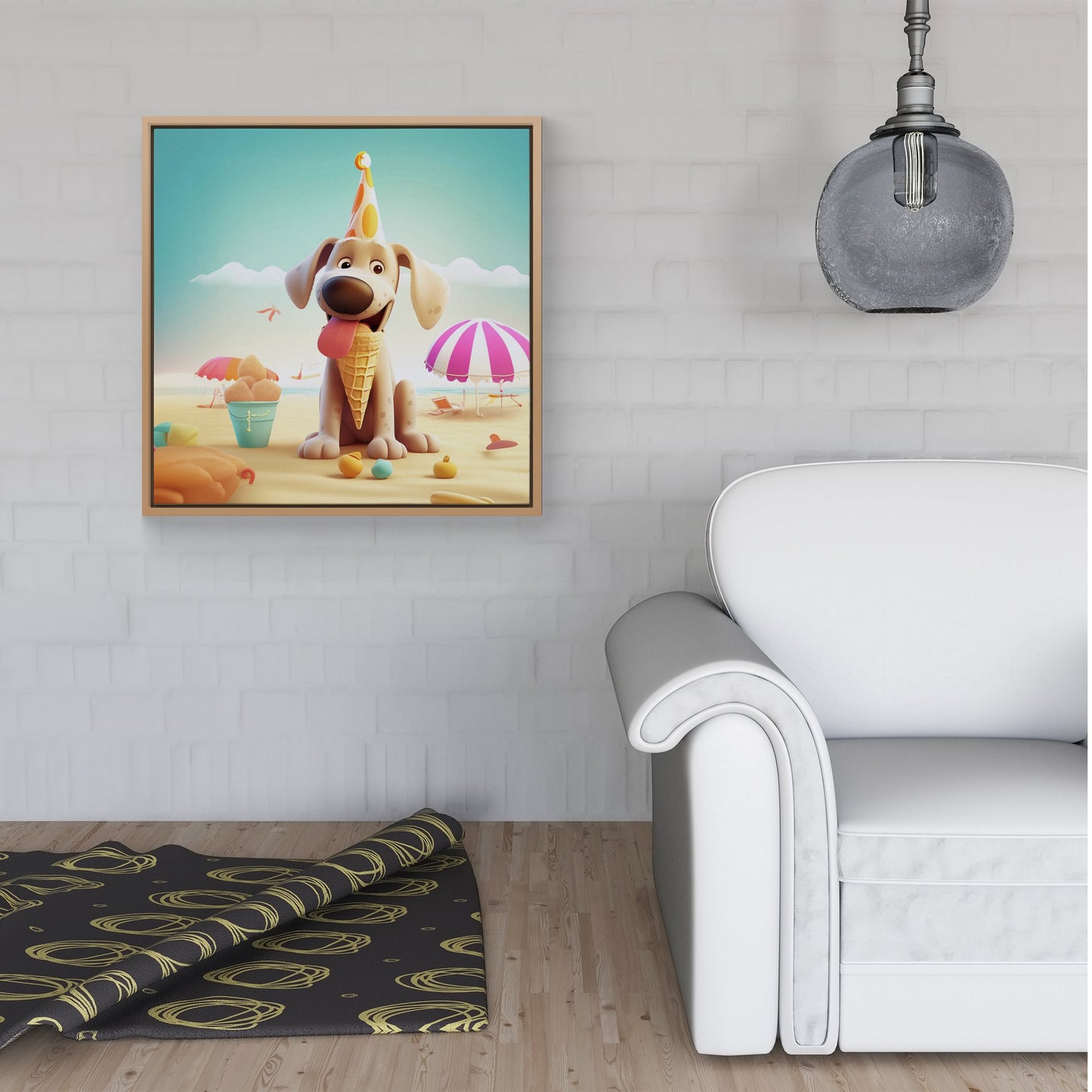 Dog On A Beach Holiday Framed Canvas