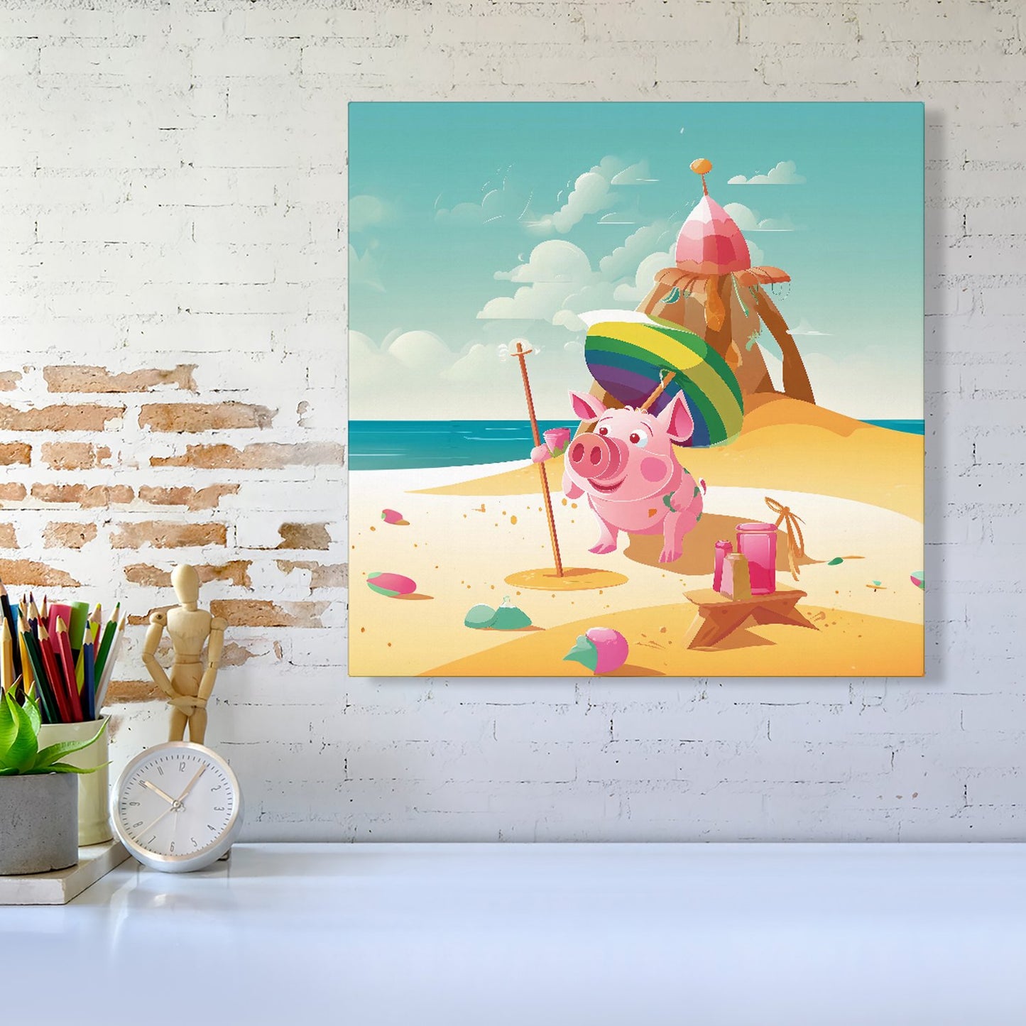 Piglet On A Beach Holiday Canvas