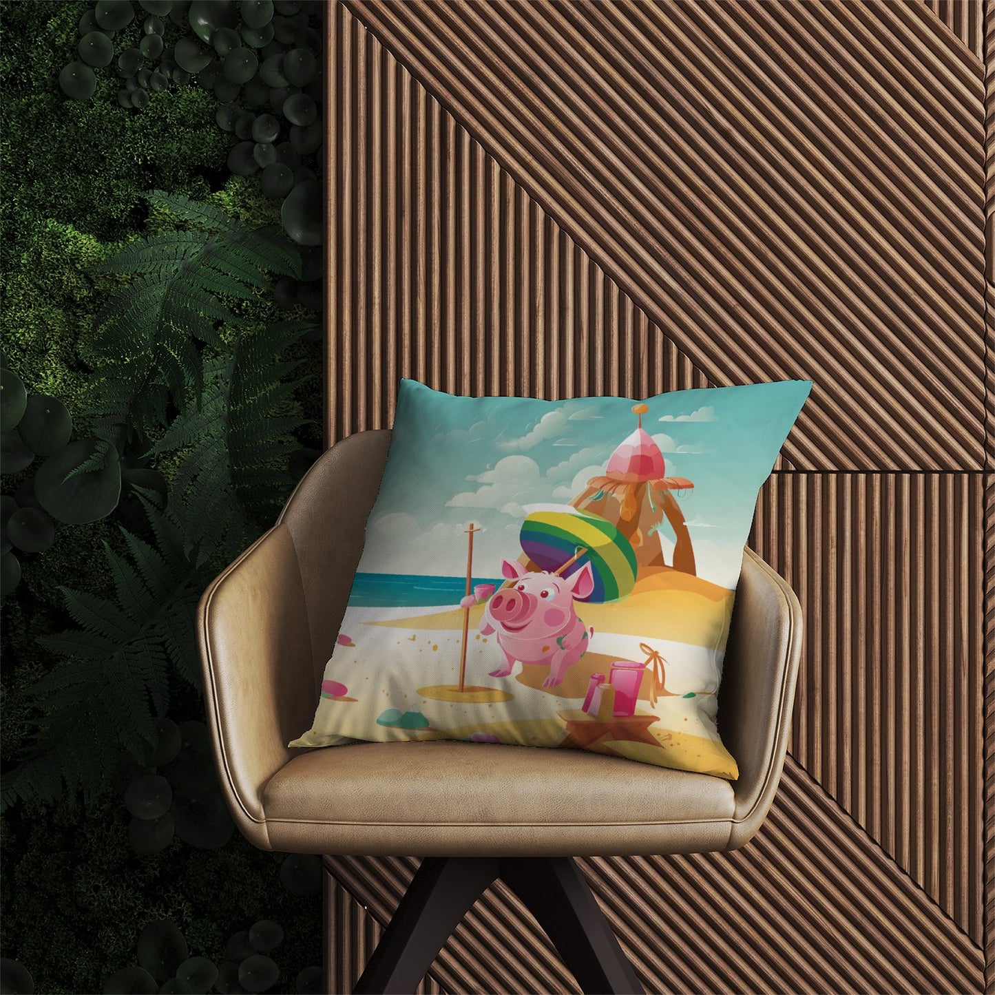 Piglet On A Beach Holiday Outdoor Cushion