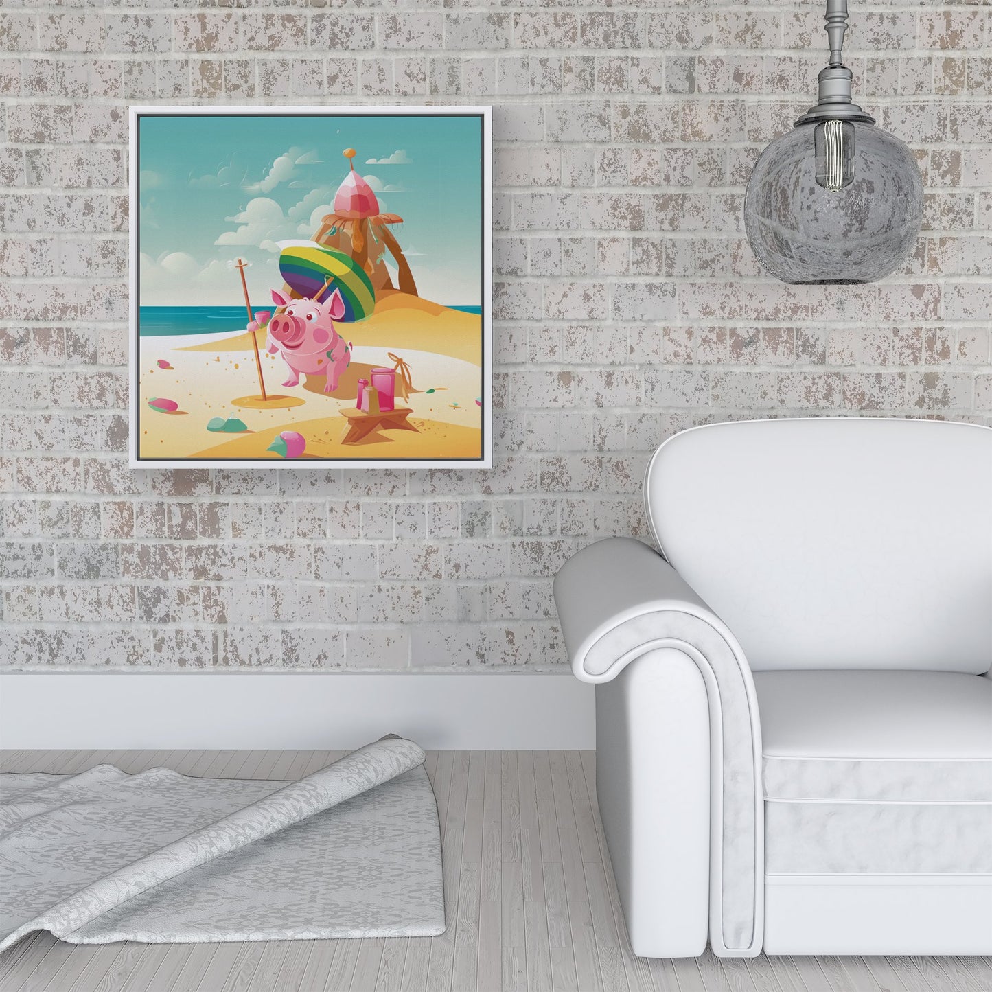 Piglet On A Beach Holiday Framed Canvas