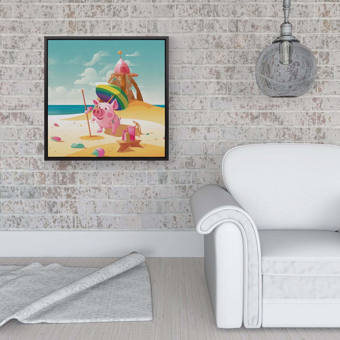 Piglet On A Beach Holiday Framed Canvas