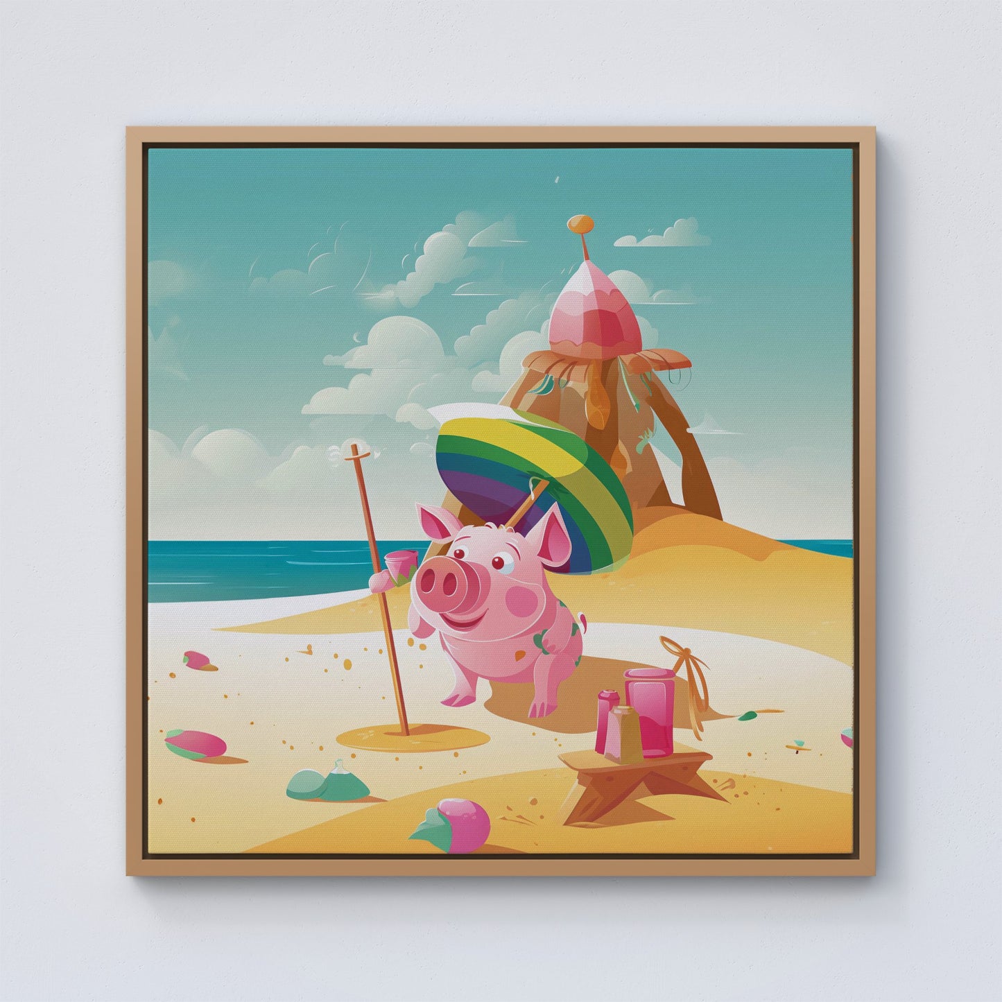 Piglet On A Beach Holiday Framed Canvas