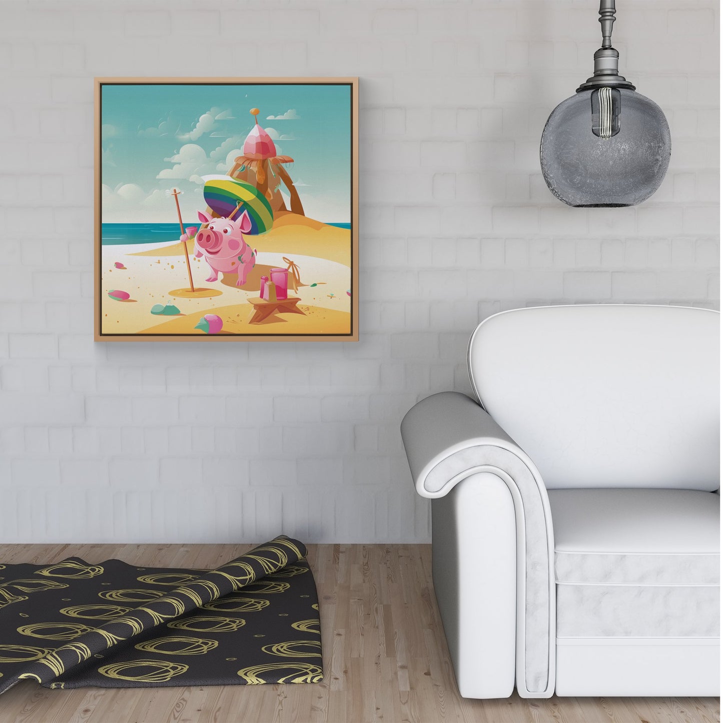 Piglet On A Beach Holiday Framed Canvas