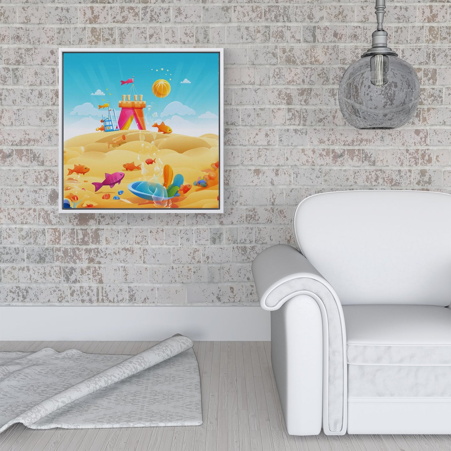 Fishes On A Beach Holiday Framed Canvas