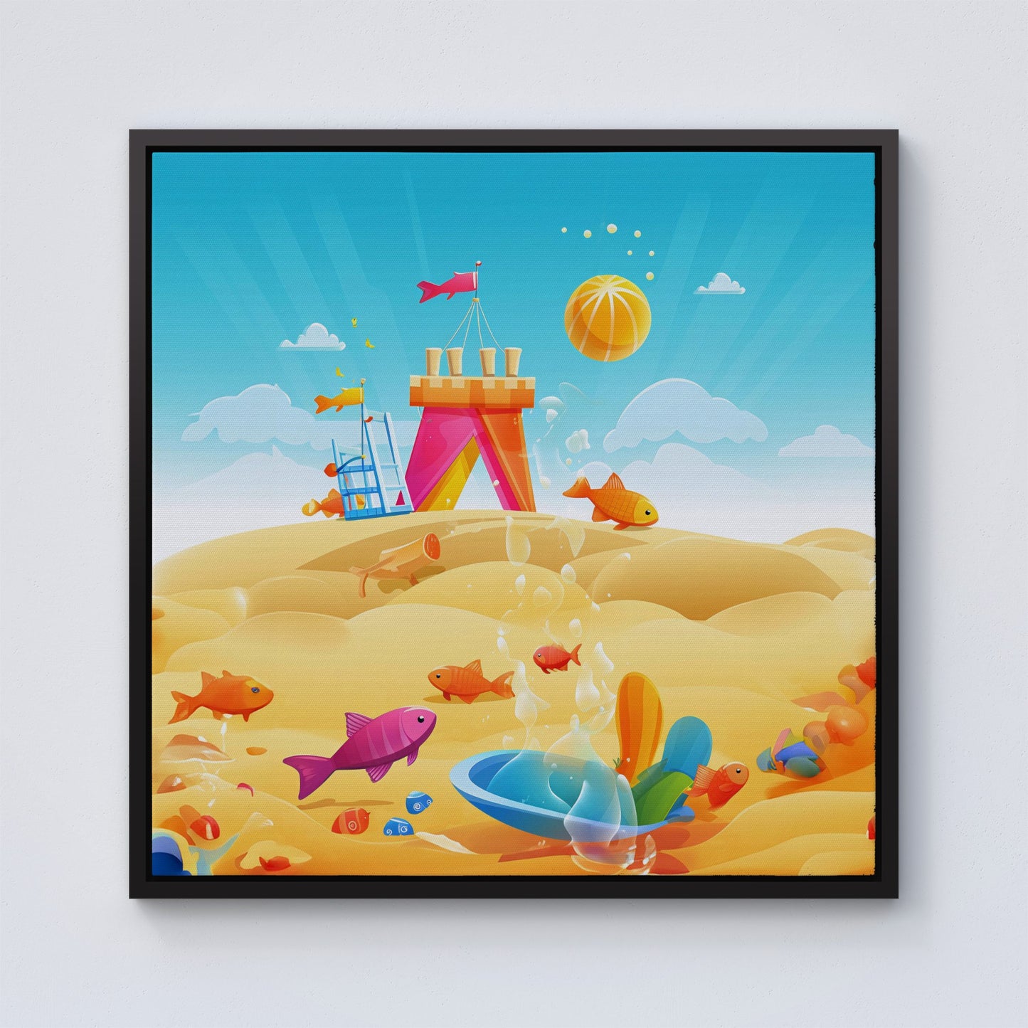 Fishes On A Beach Holiday Framed Canvas