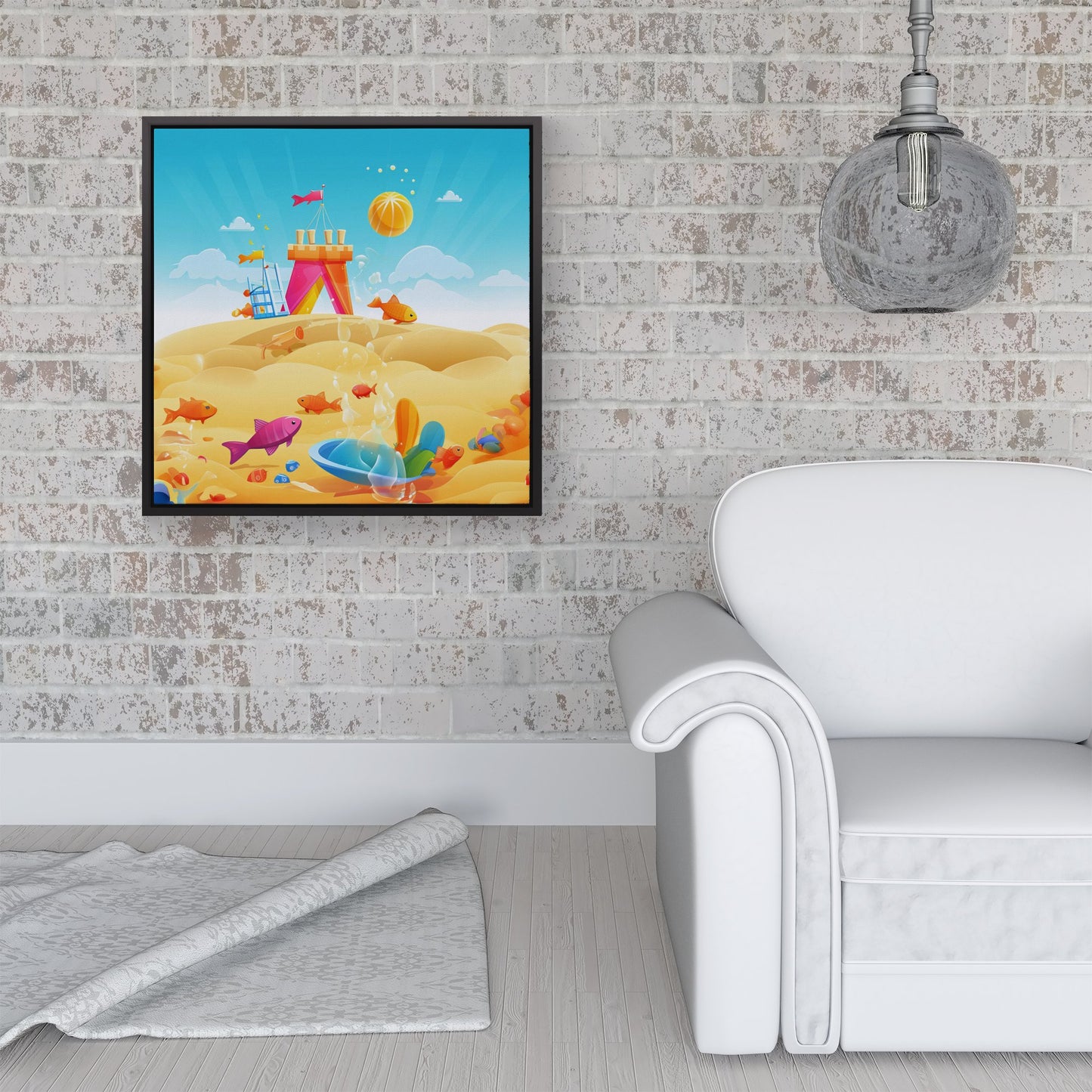 Fishes On A Beach Holiday Framed Canvas