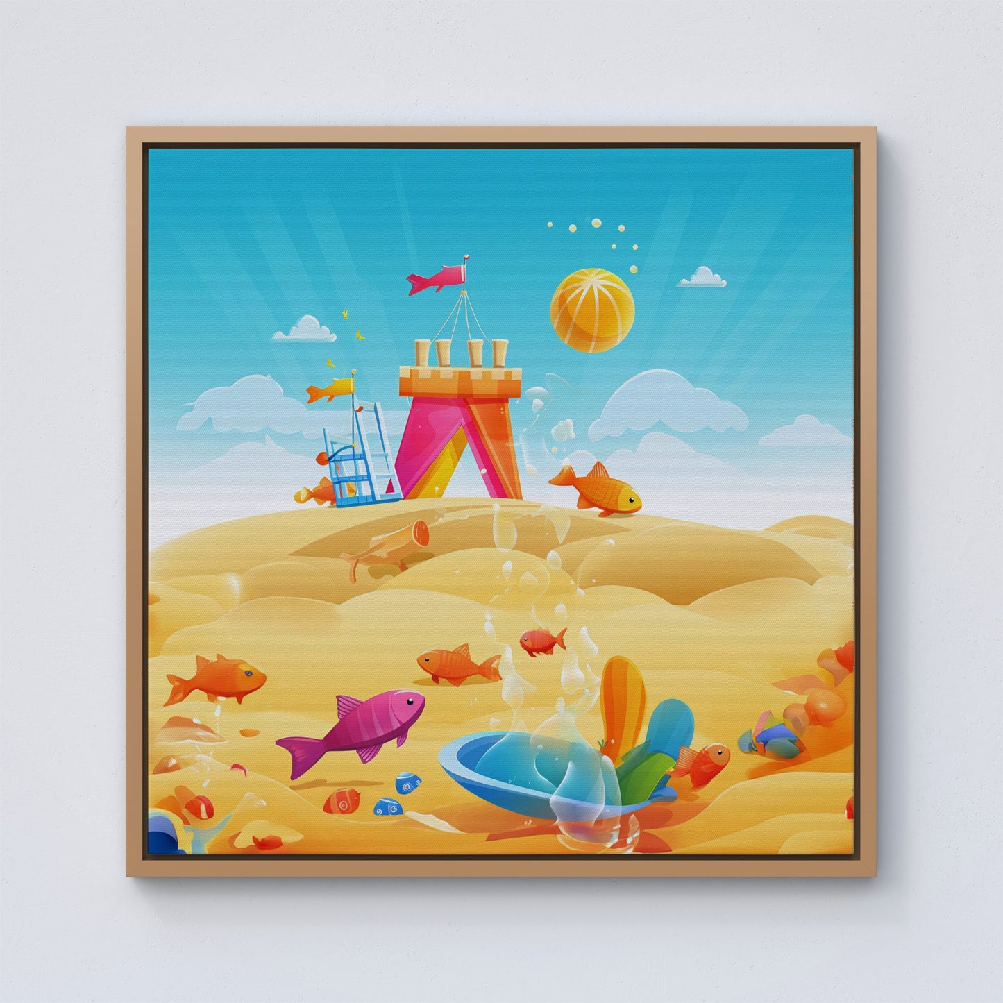 Fishes On A Beach Holiday Framed Canvas