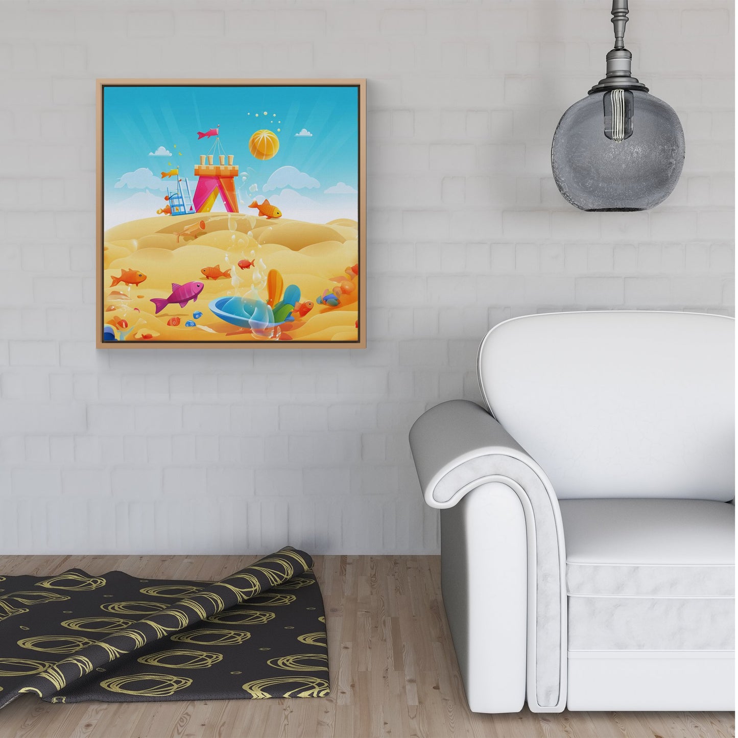 Fishes On A Beach Holiday Framed Canvas