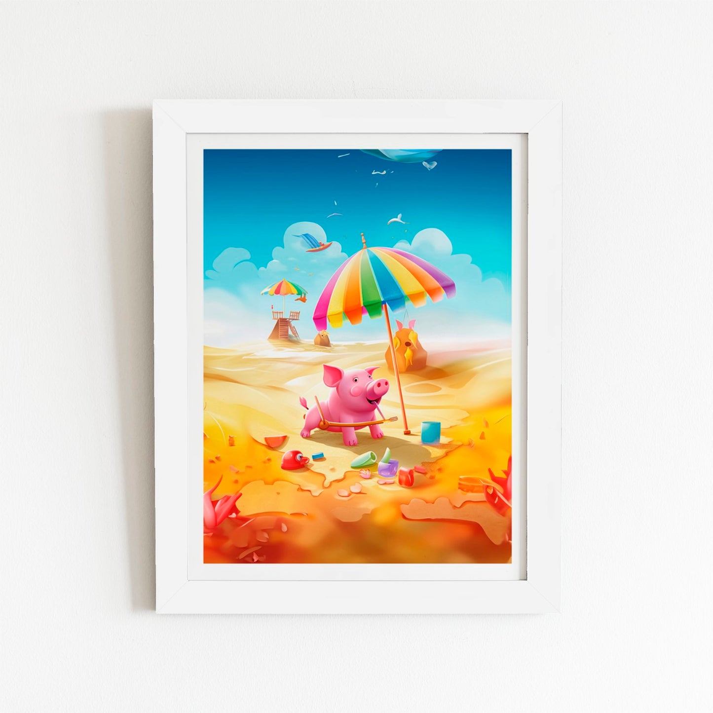 Pig On A Beach Holiday Art Prints