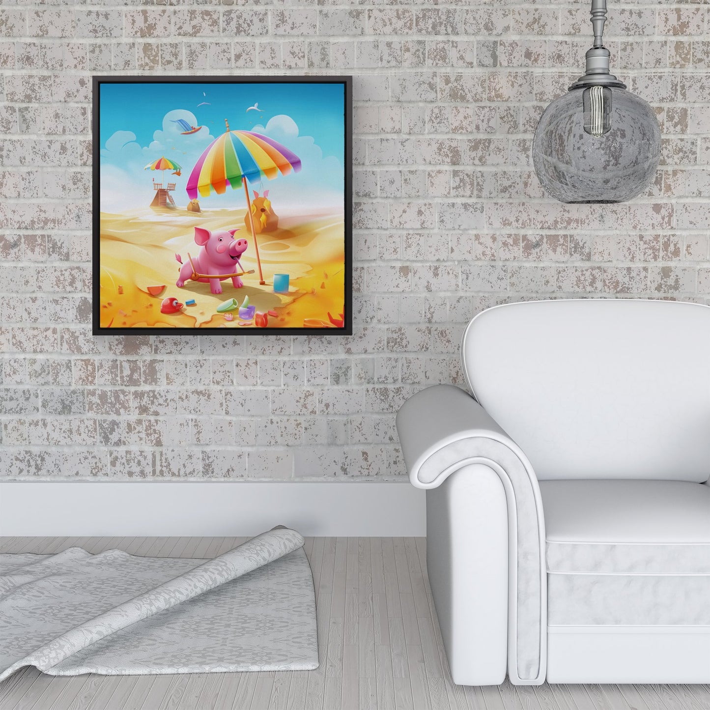 Pig On A Beach Holiday Framed Canvas