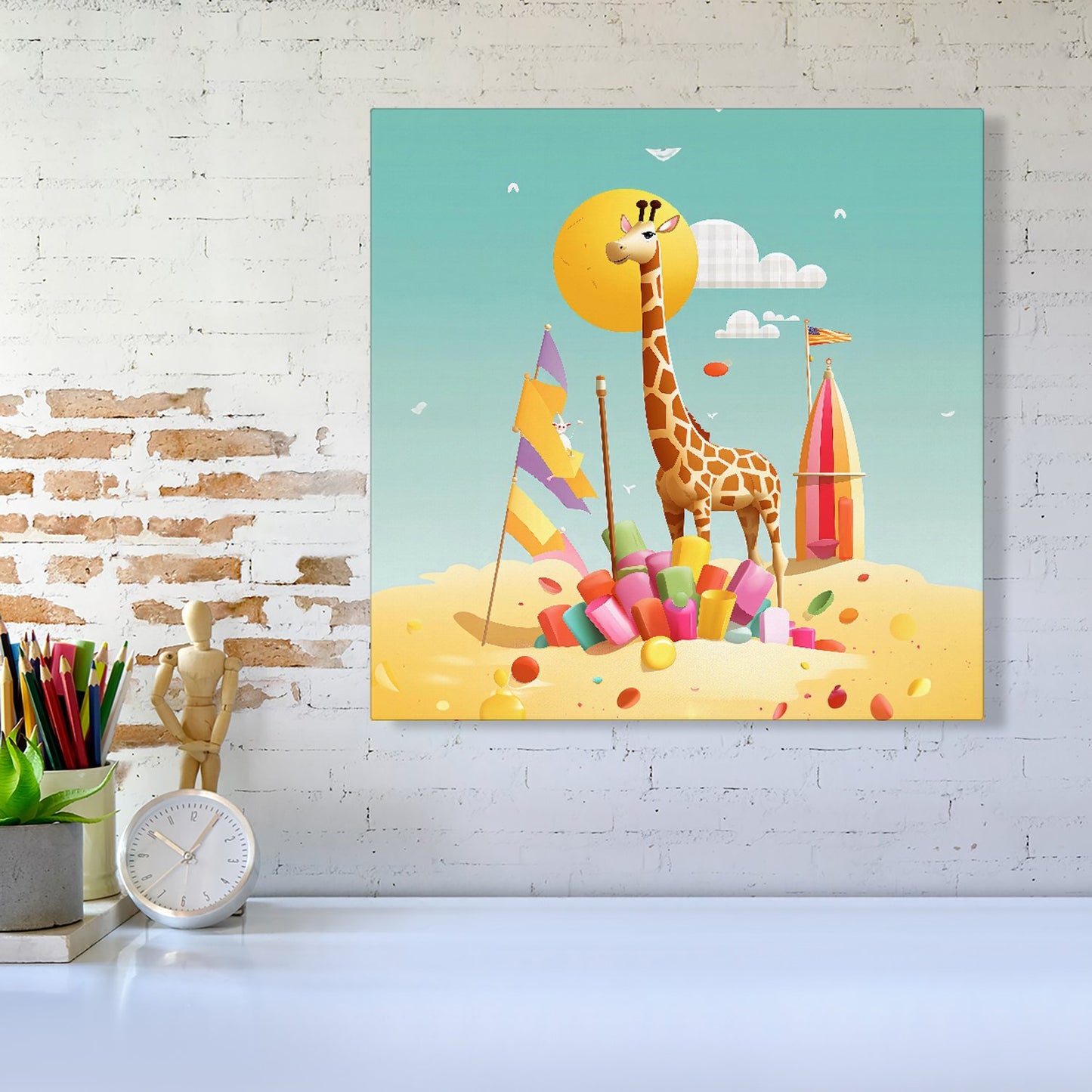 A Giraffe On A Beach Holiday Canvas