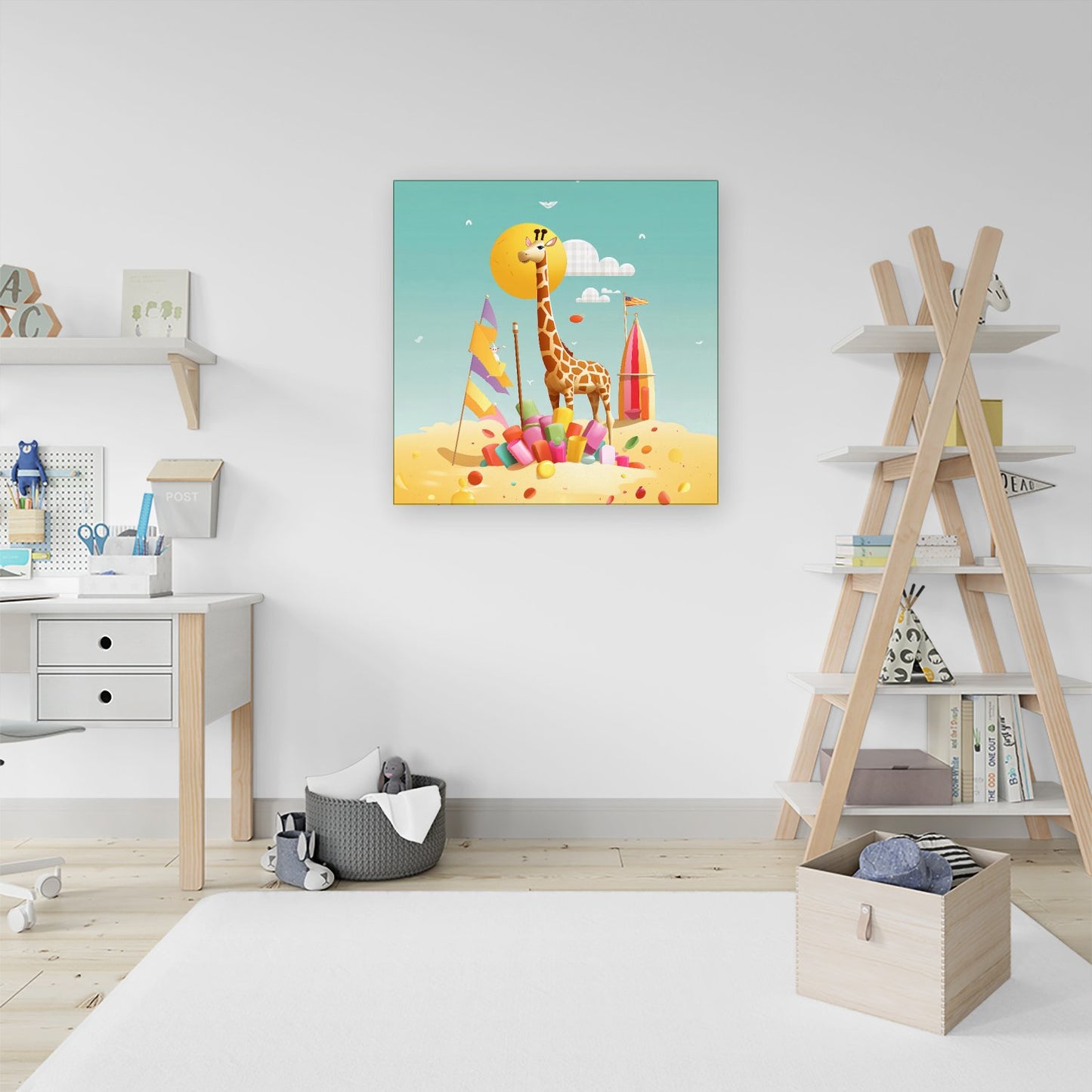 A Giraffe On A Beach Holiday Canvas