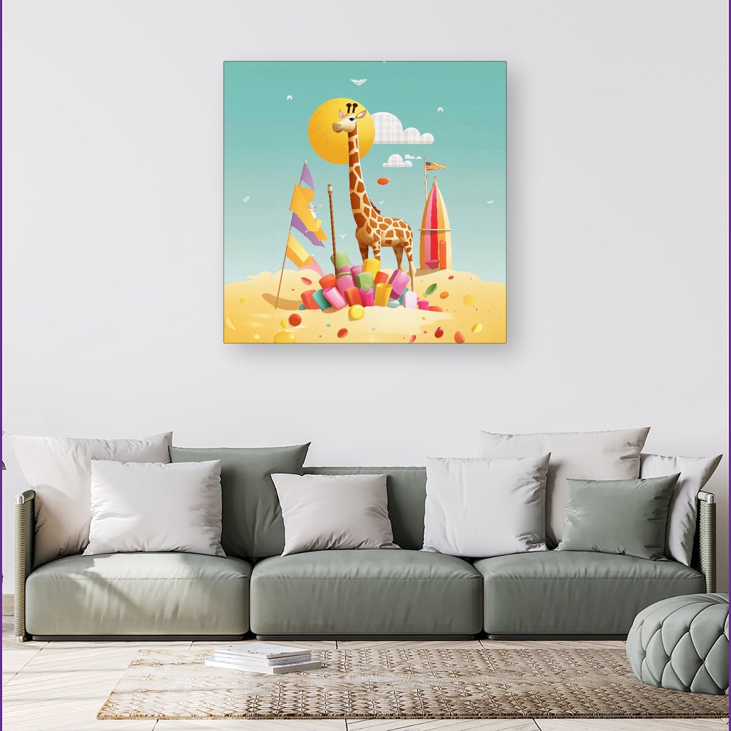 A Giraffe On A Beach Holiday Canvas