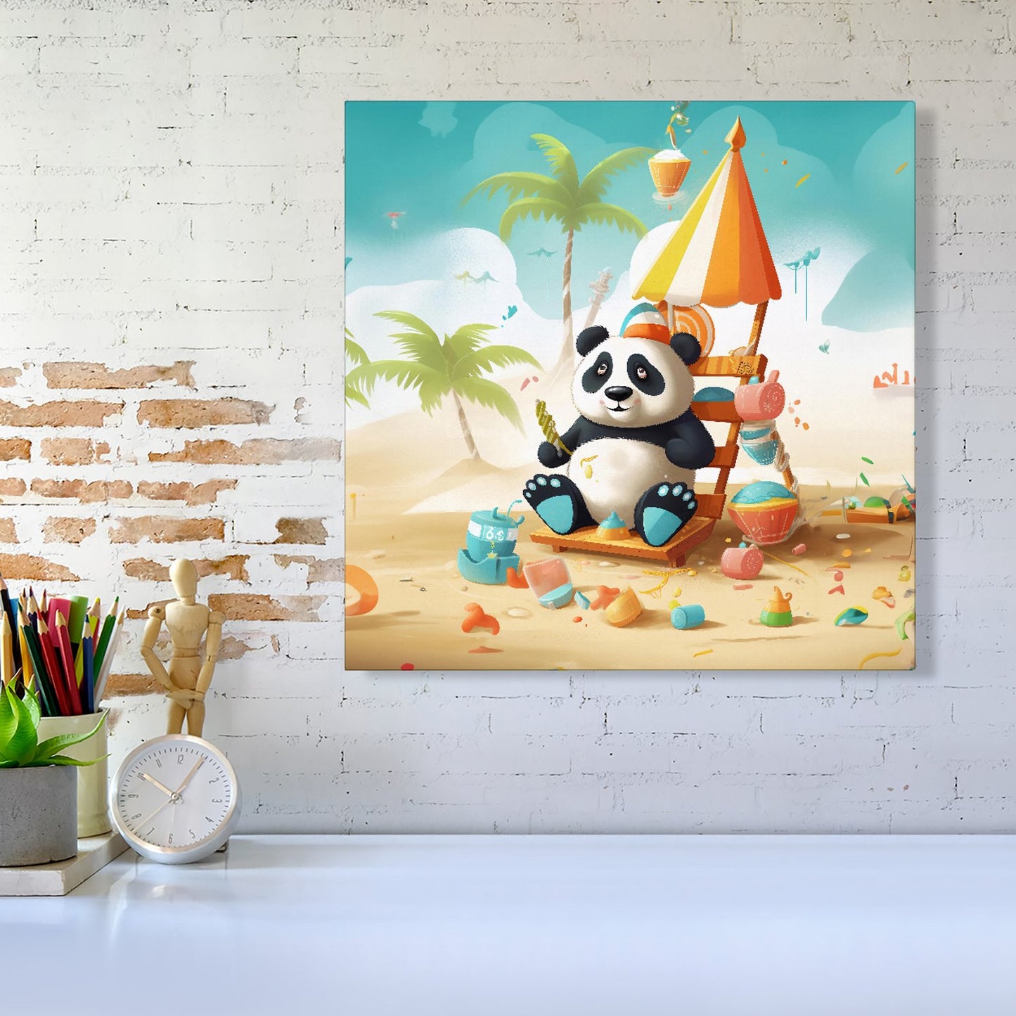 Happy Panda On A Beach Holiday Canvas