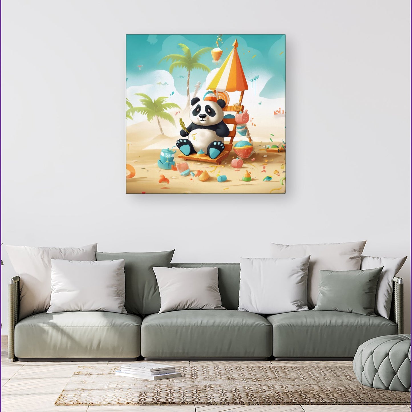 Happy Panda On A Beach Holiday Canvas