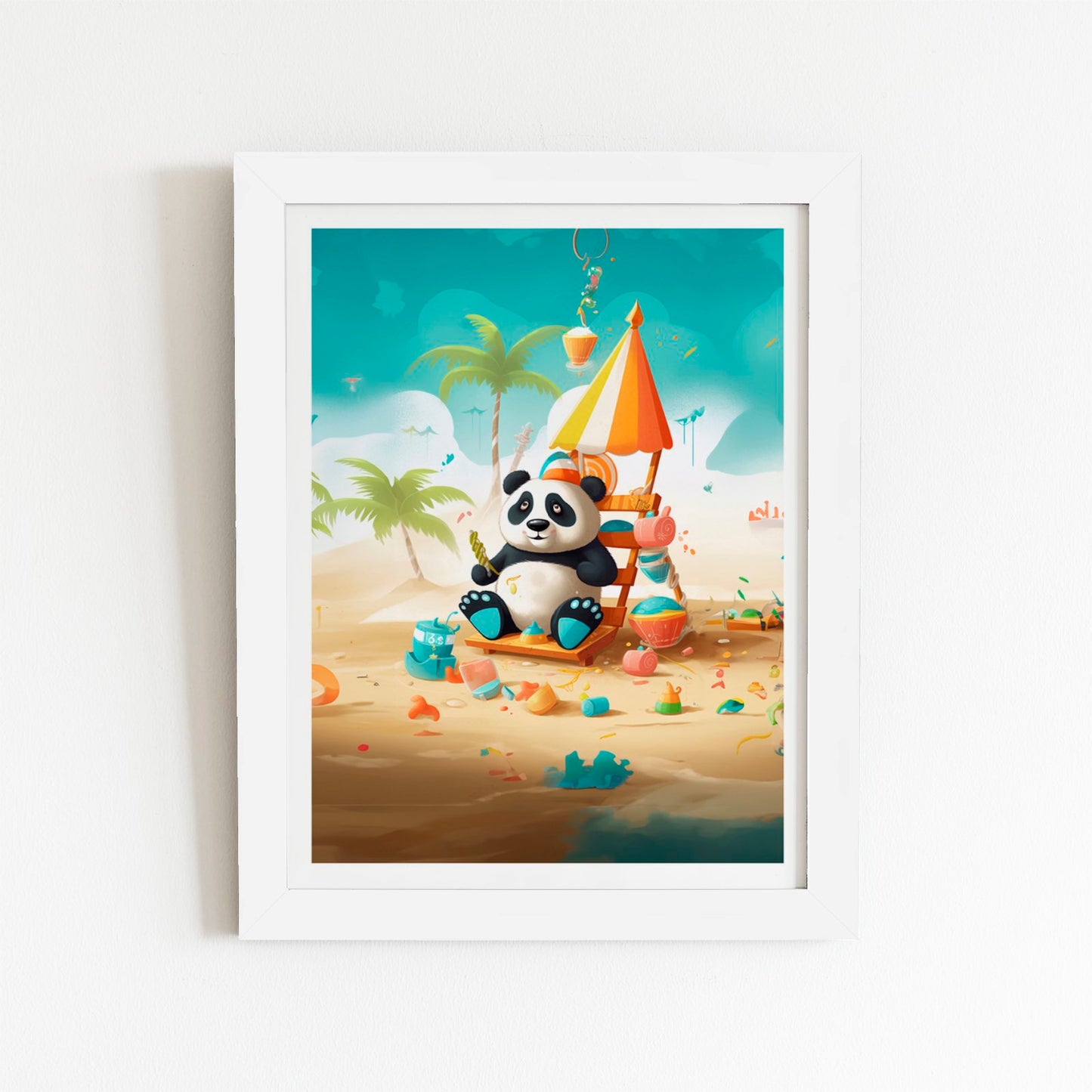 Happy Panda On A Beach Holiday Art Prints