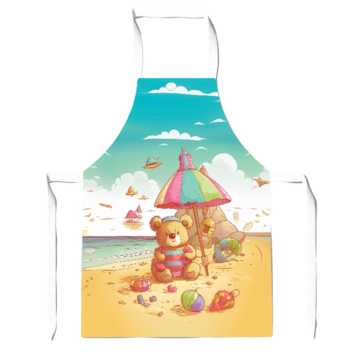 Lucky Teddy Bear On A Beach Holiday Apron