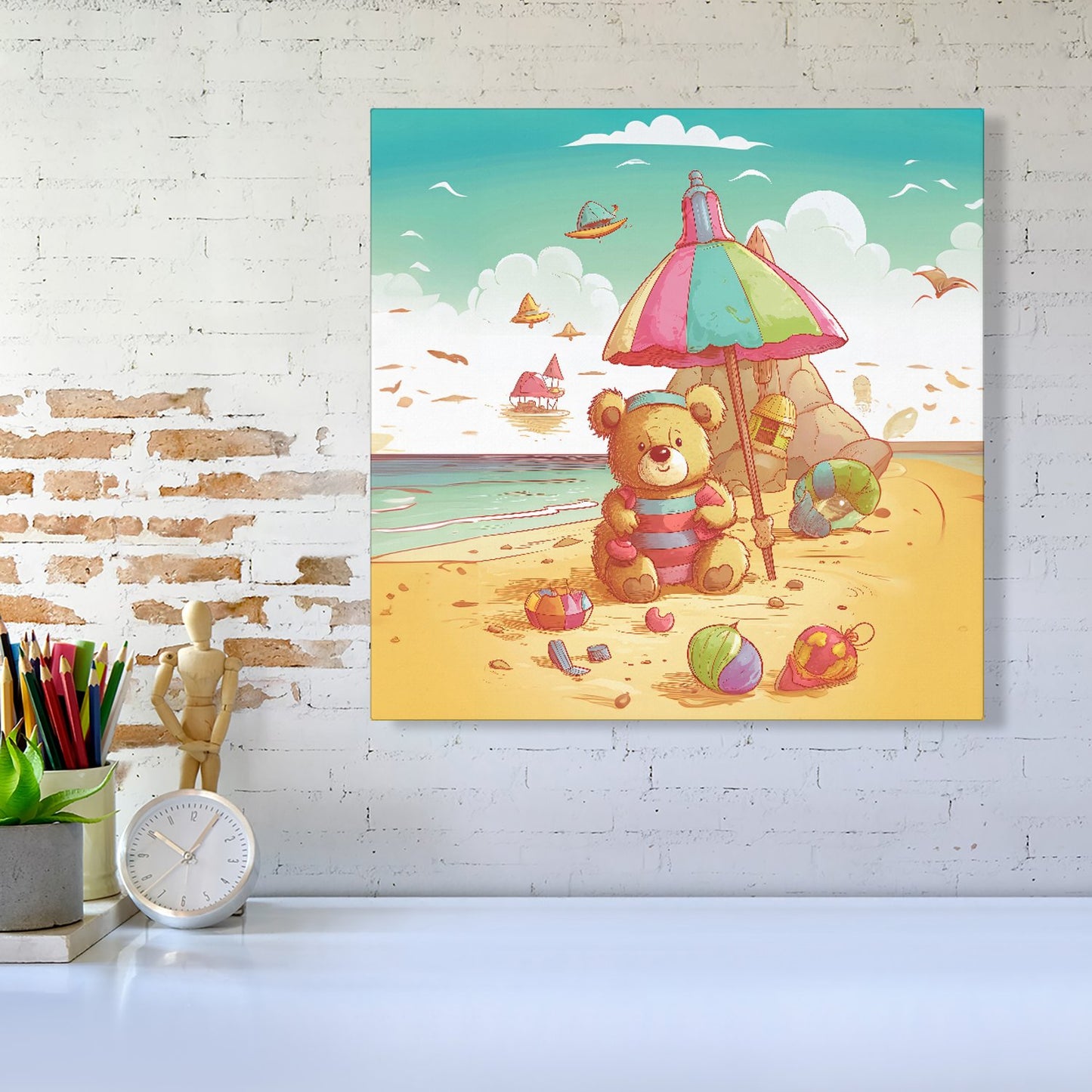Lucky Teddy Bear On A Beach Holiday Canvas