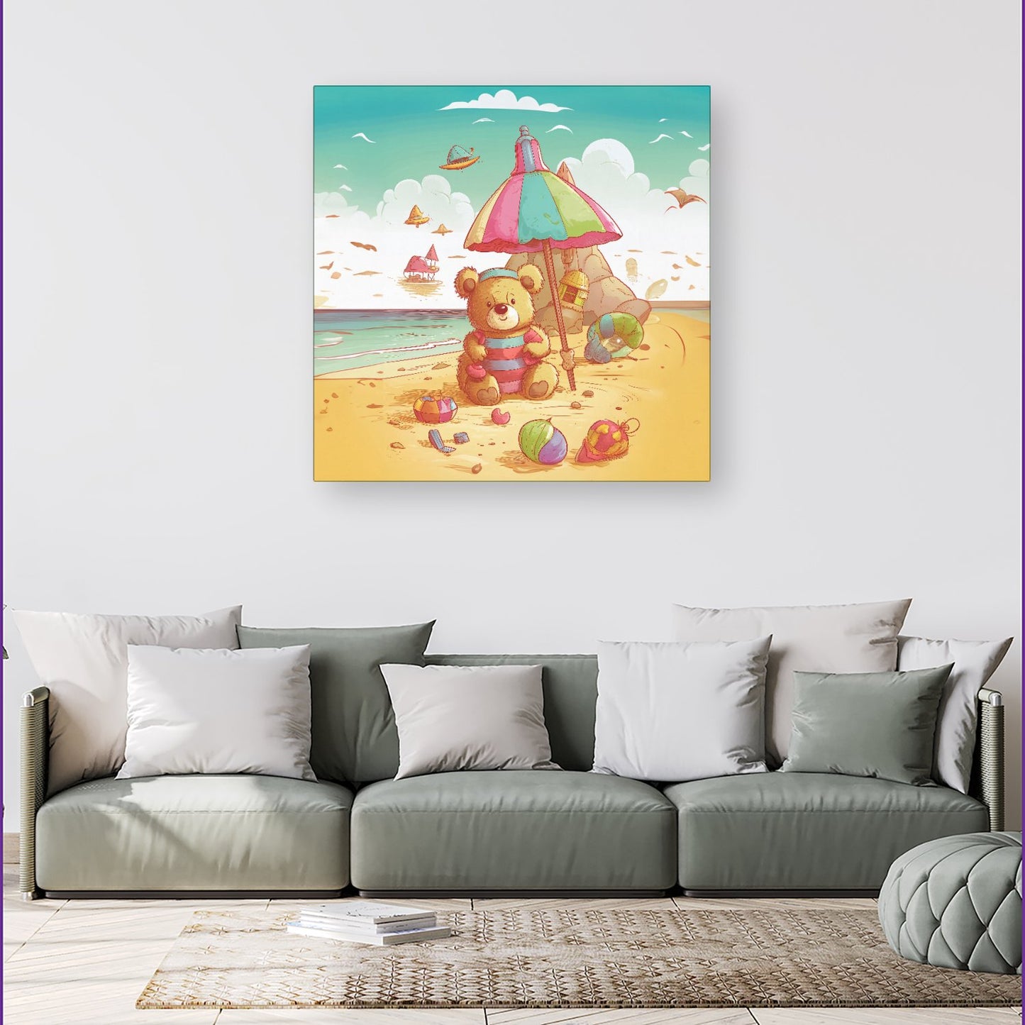 Lucky Teddy Bear On A Beach Holiday Canvas