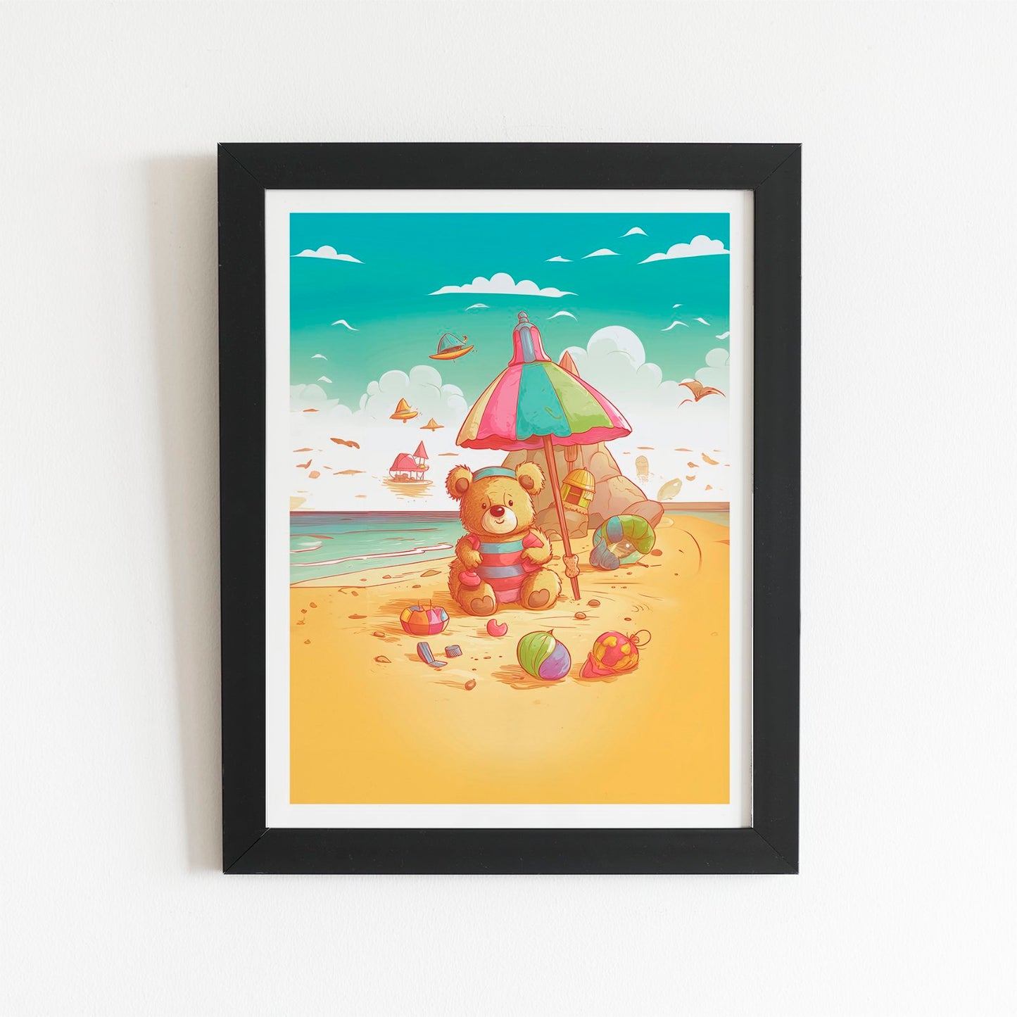 Lucky Teddy Bear On A Beach Holiday Art Prints