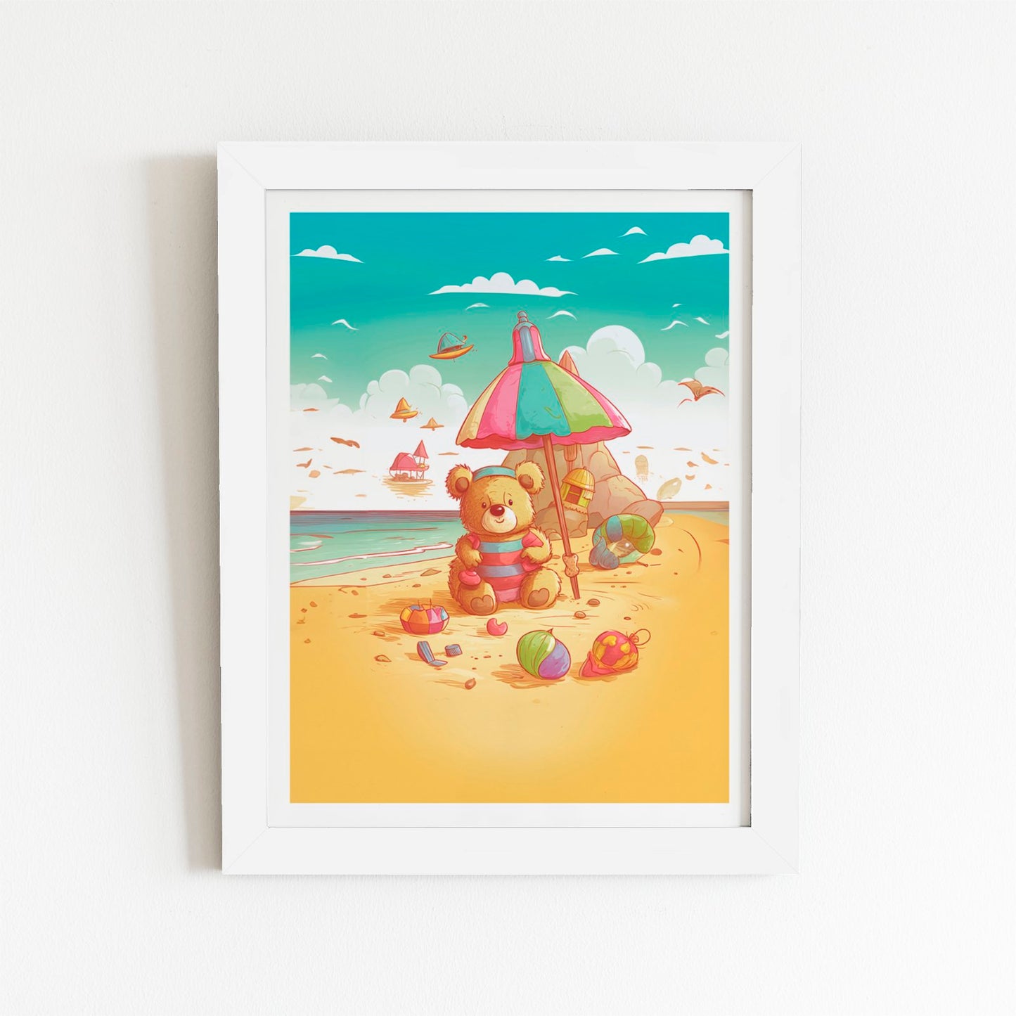 Lucky Teddy Bear On A Beach Holiday Art Prints