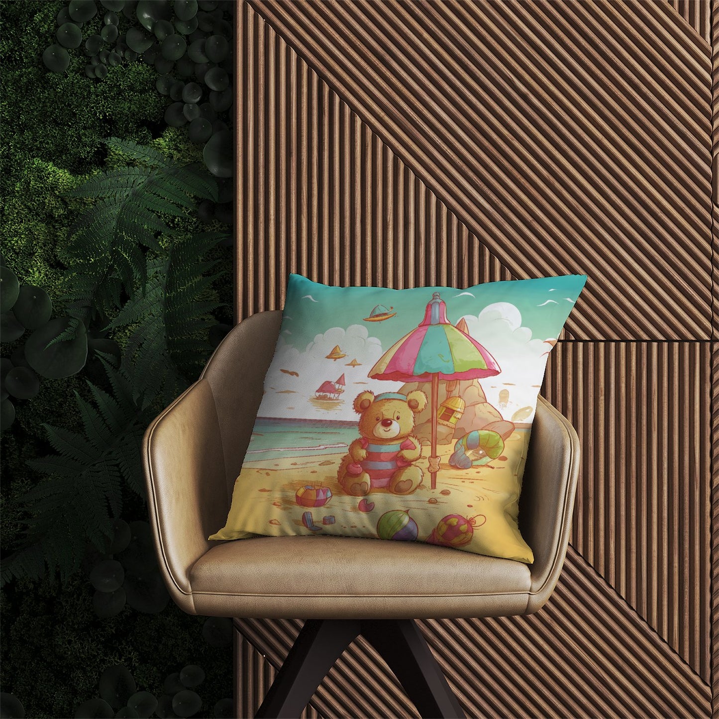 Lucky Teddy Bear On A Beach Holiday Outdoor Cushion