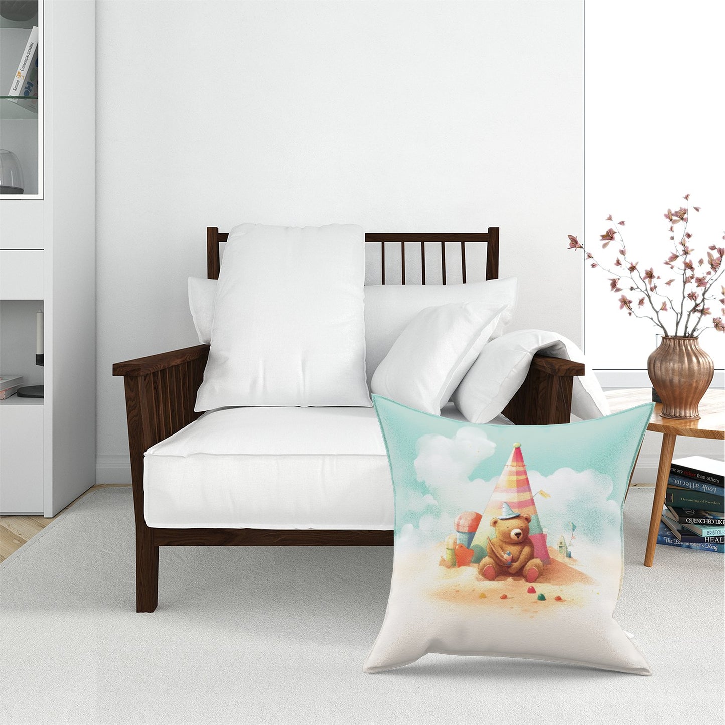 A Bear On A Beach Holiday Floor Cushion