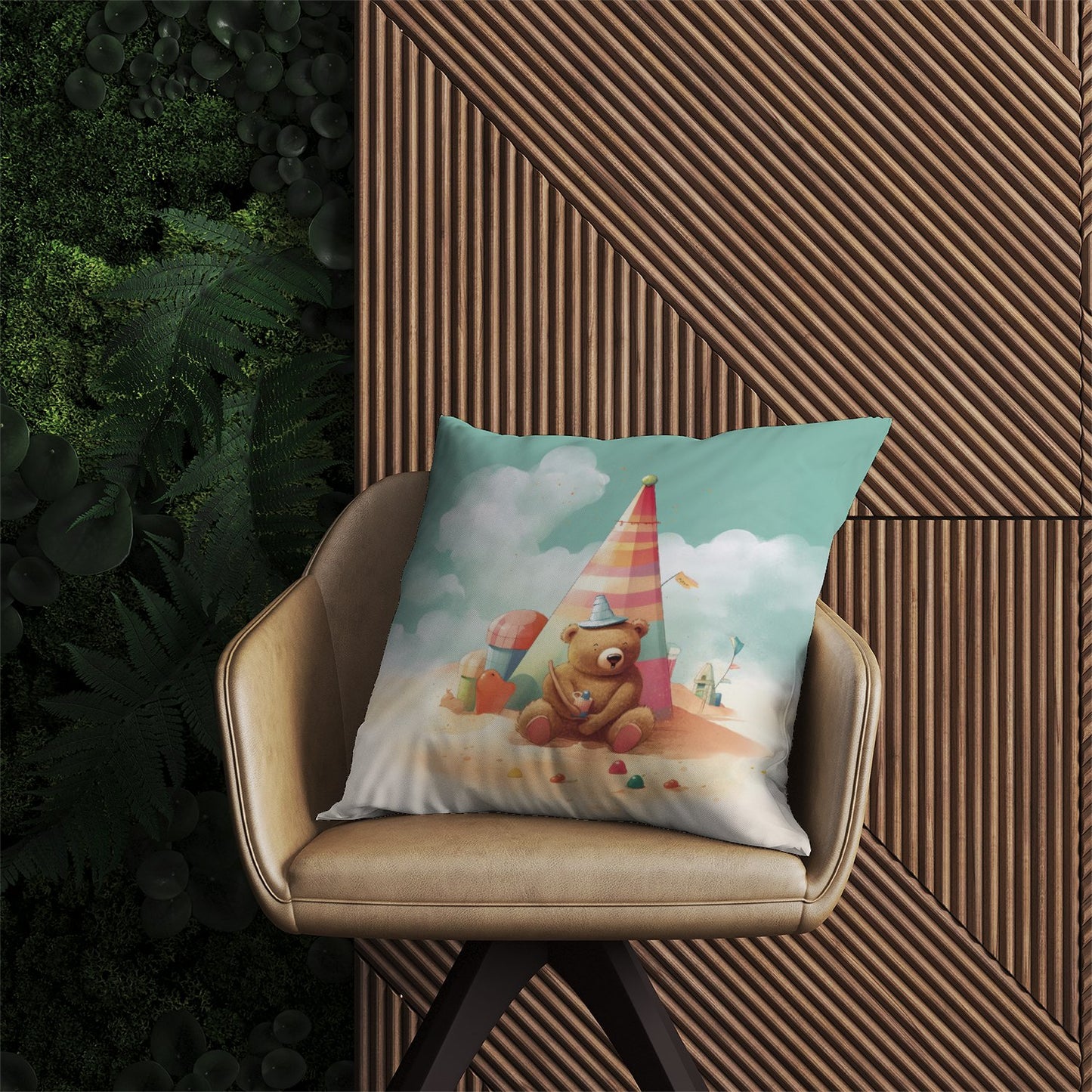 A Bear On A Beach Holiday Outdoor Cushion