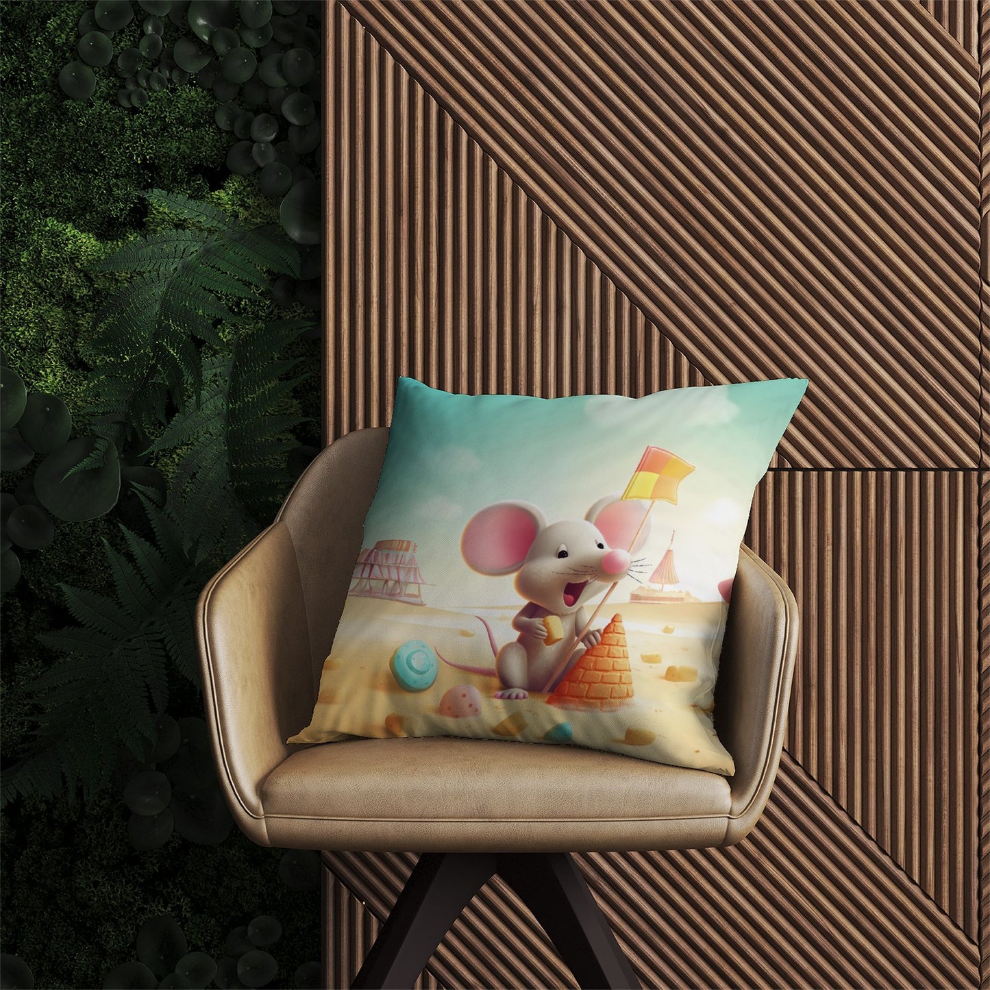 A Mouse On A Beach Holiday Outdoor Cushion