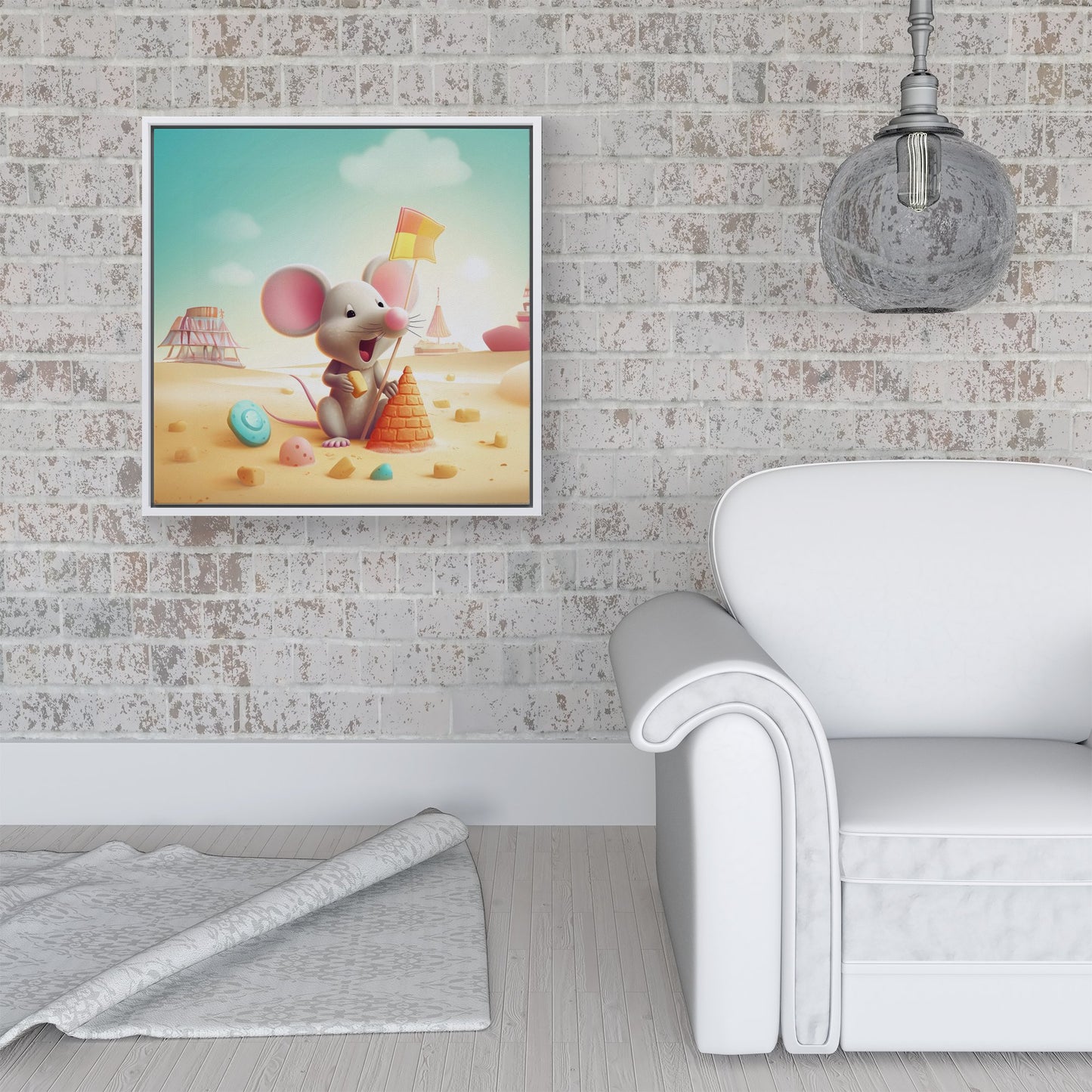 A Mouse On A Beach Holiday Framed Canvas