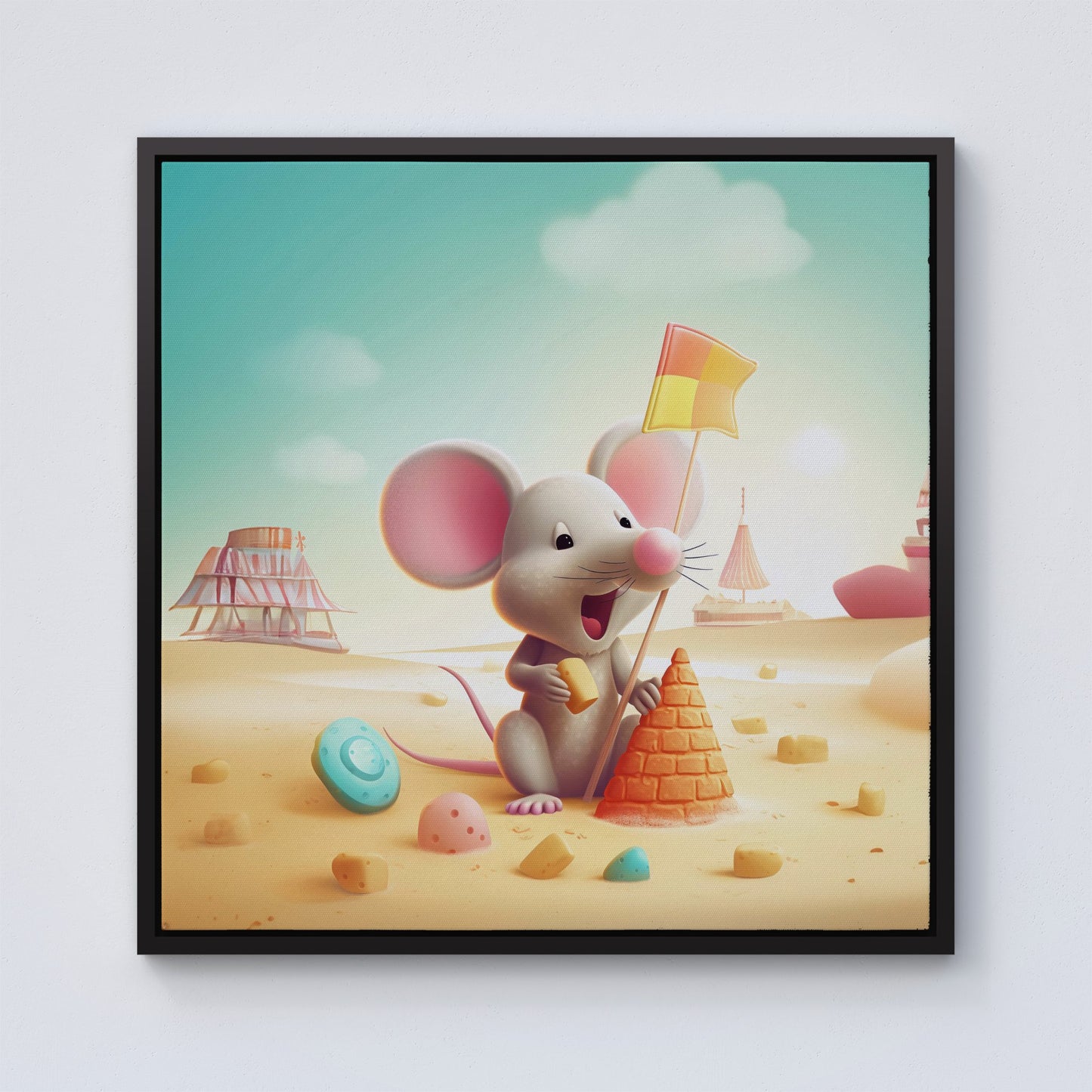 A Mouse On A Beach Holiday Framed Canvas
