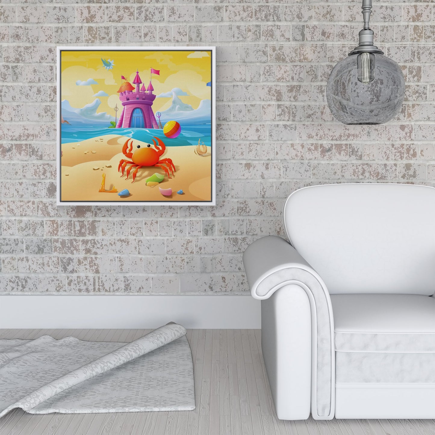 Orange Crab On A Beach Holiday Framed Canvas