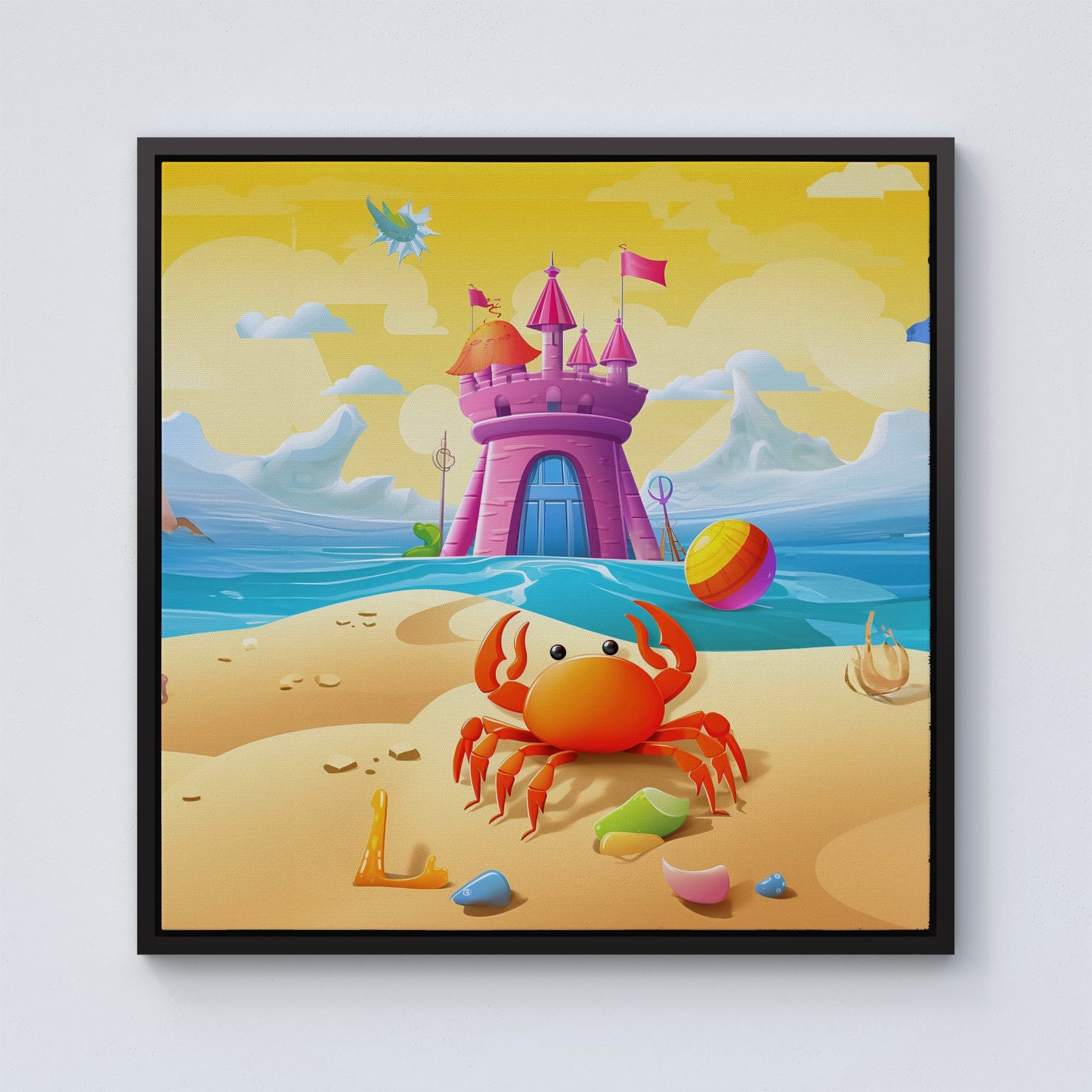 Orange Crab On A Beach Holiday Framed Canvas