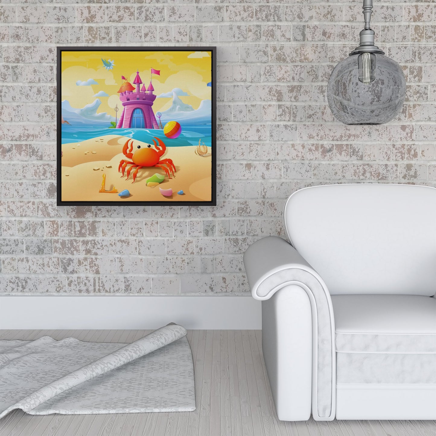 Orange Crab On A Beach Holiday Framed Canvas