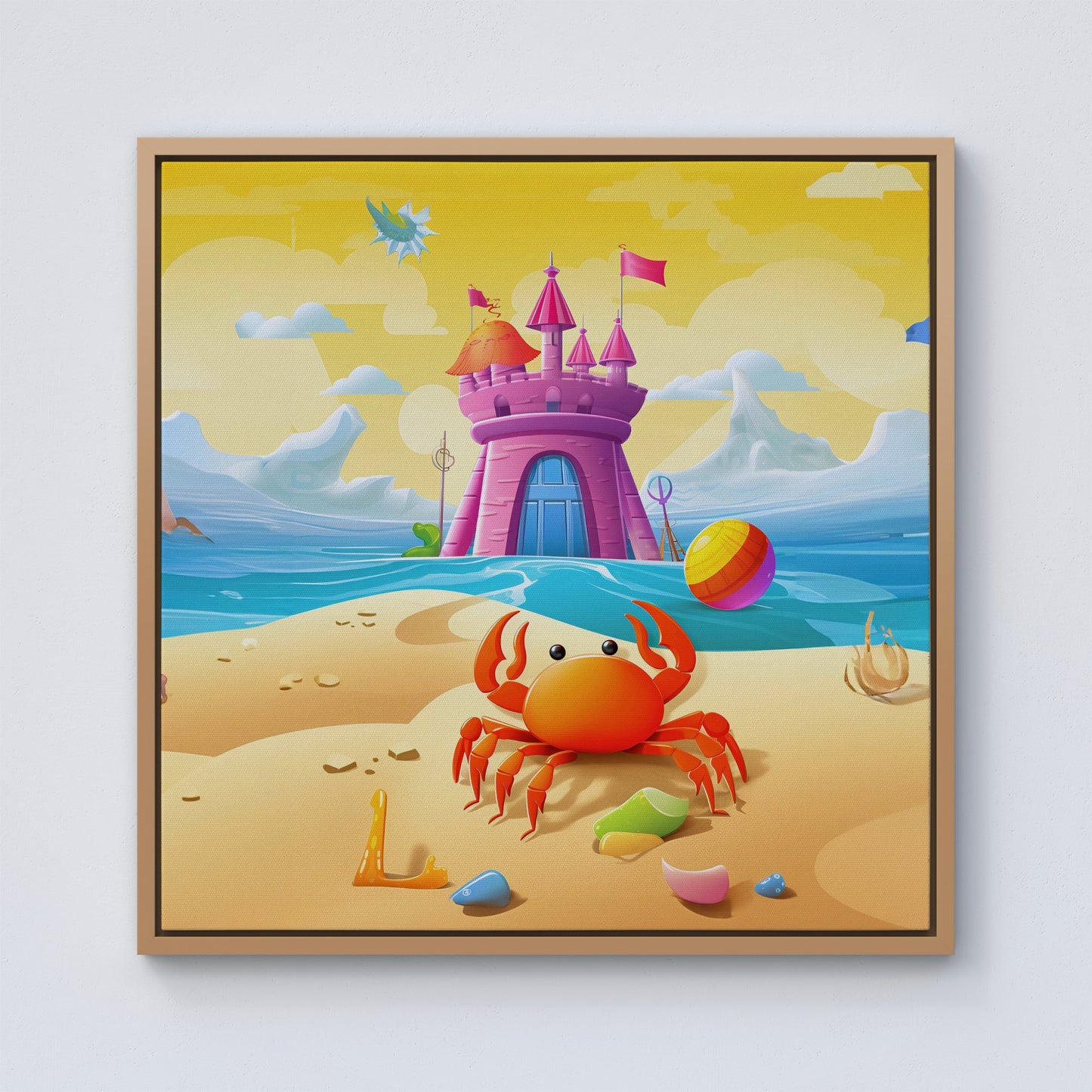 Orange Crab On A Beach Holiday Framed Canvas