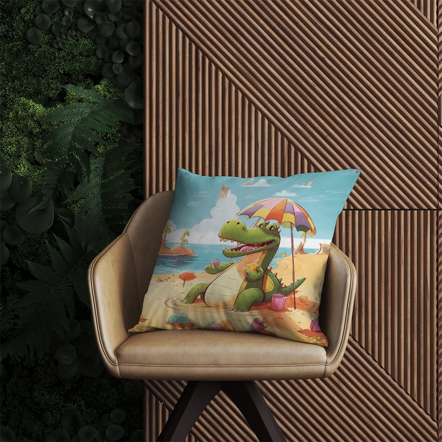 A Crocodile On A Beach Holiday Outdoor Cushion