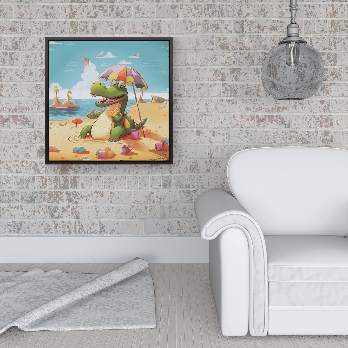 A Crocodile On A Beach Holiday Framed Canvas