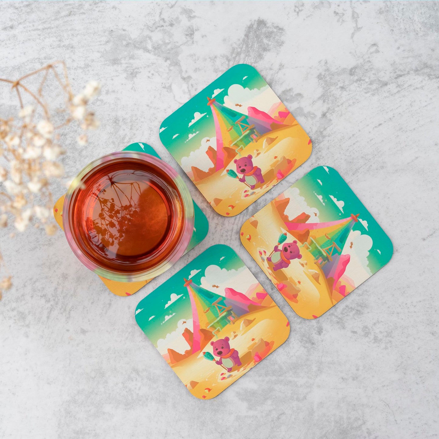 Purple Bear On A Beach Holiday Coasters