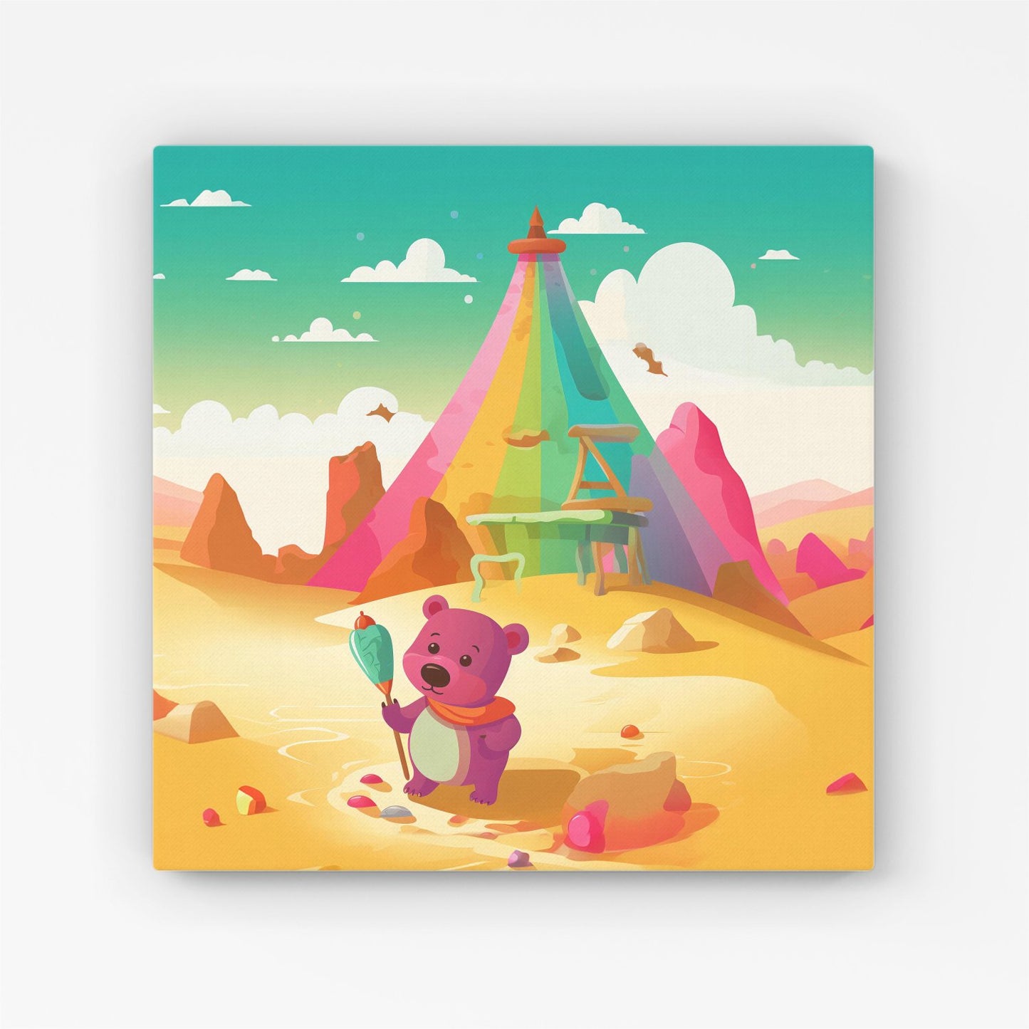 Purple Bear On A Beach Holiday Canvas