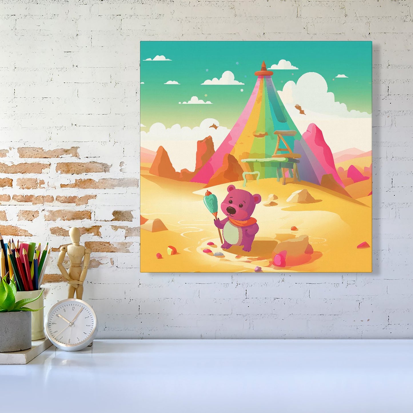 Purple Bear On A Beach Holiday Canvas