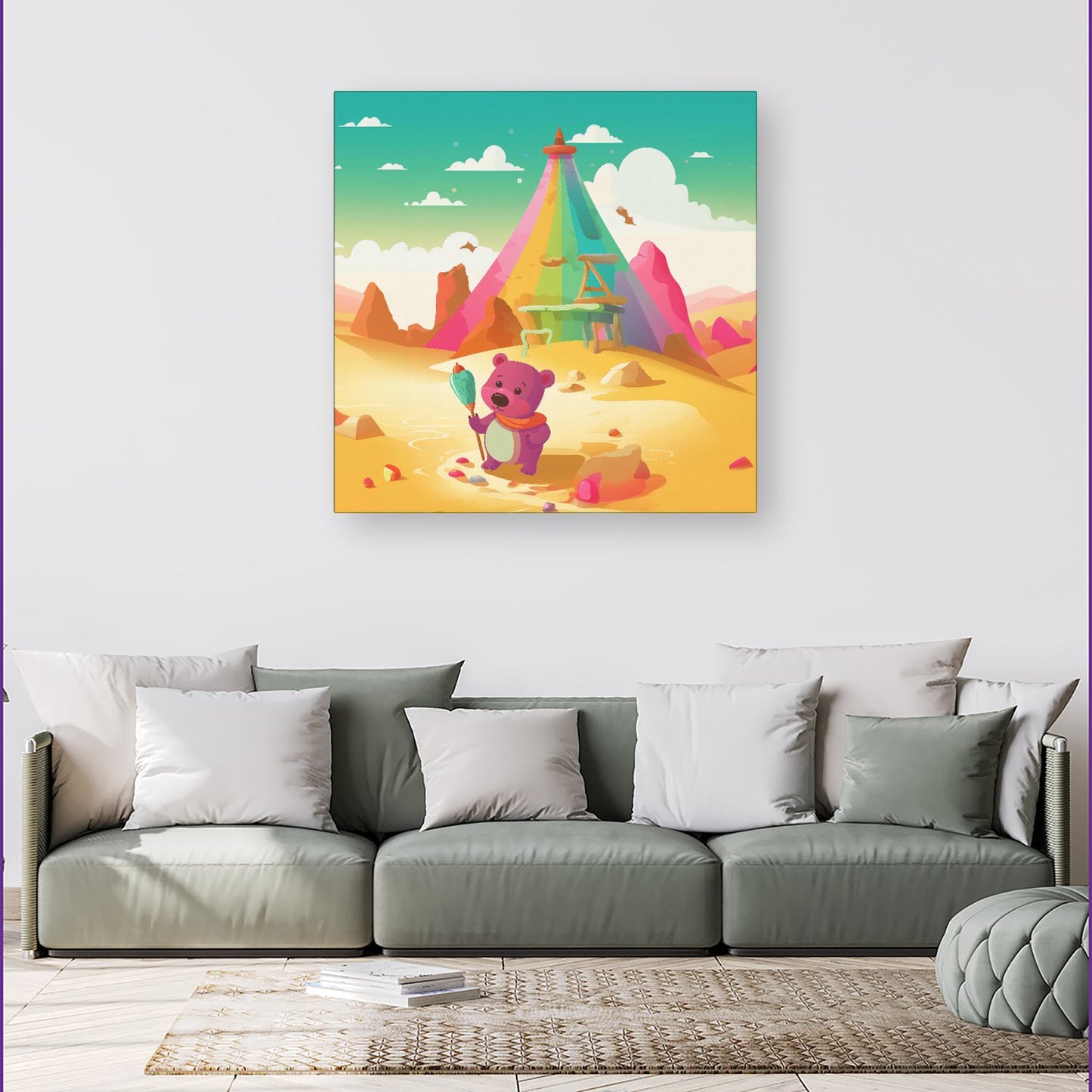 Purple Bear On A Beach Holiday Canvas